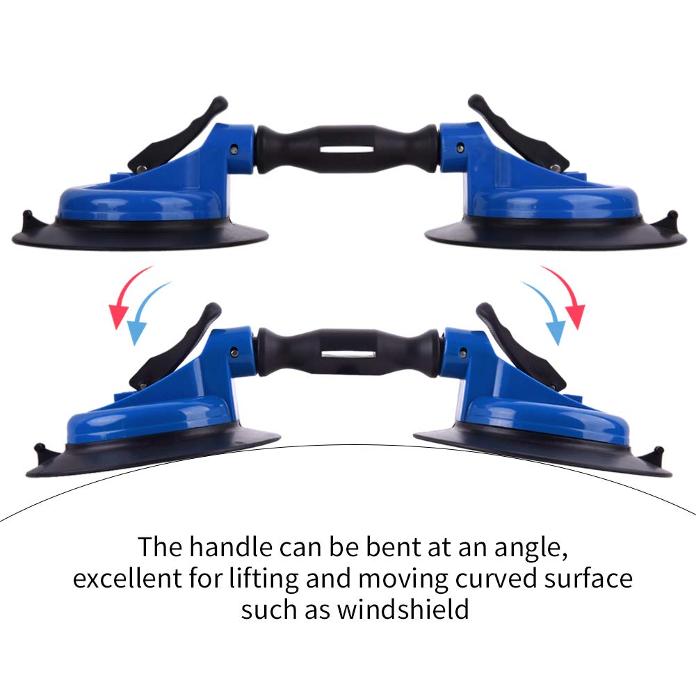 Heavy Duty Dual Vacuum Suction Cup Glass Lifter - 330lb Capacity with Curved Pads for Stone & Marble Handling | Perfect for Construction, Glass Installation & Countertop Moving