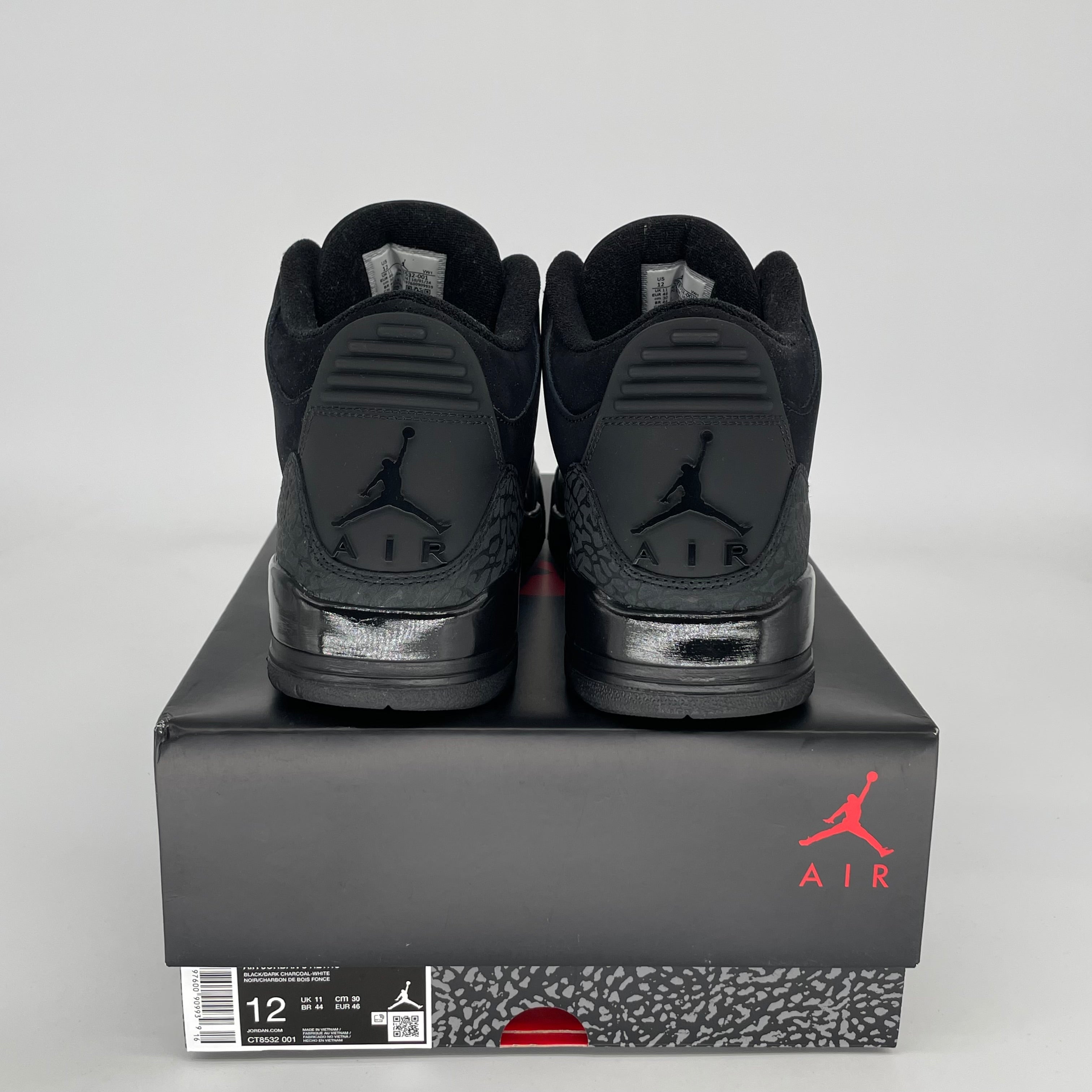 AIR JORDAN 3 Black Cat Men's Basketball Shoes Size 12 - Retro Style Sneakers for Casual Wear & Street Fashion (CT8532-001)