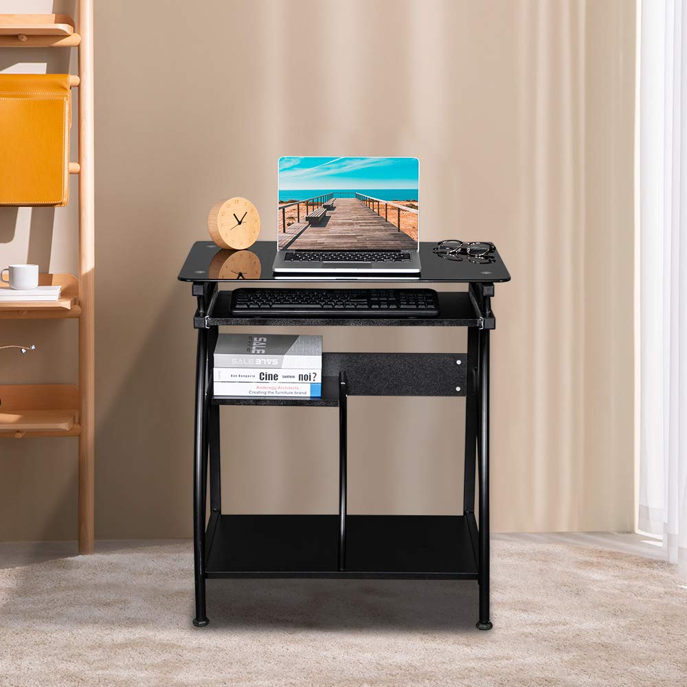 Ochine 28 Inch Black Home Office Desk - Modern Simple Style Computer Table with Storage Bag & Hook, Study Writing Small Desk for Laptop, Perfect for Home Office, Study Room & Workstation - Ideal for Remote Work, Online Classes & Small Space Solutions