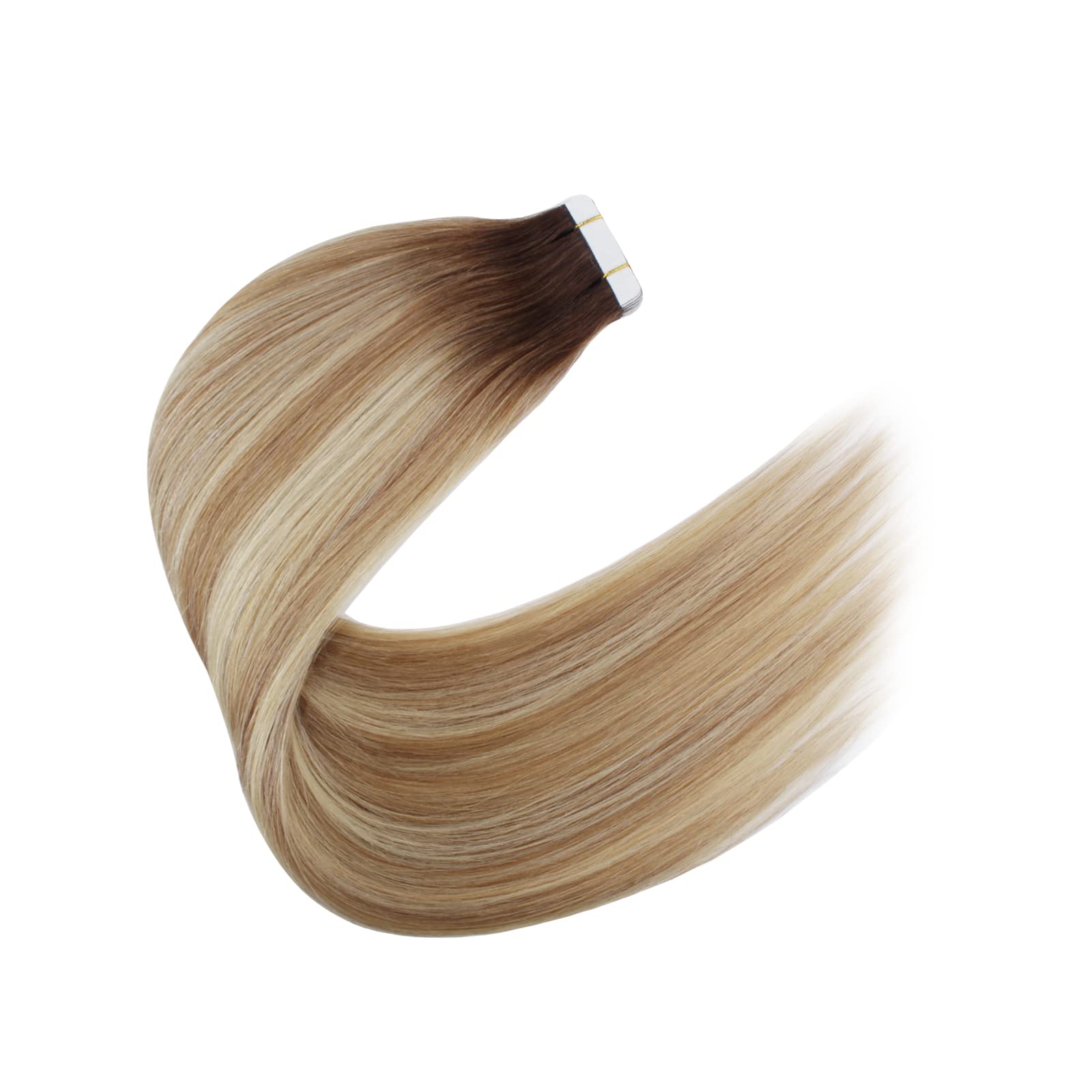 Sixstarhair Tape In Hair Extensions 20 Pieces - Remy Human Hair, Rooted Brown to Ash Brown Blending with Beach Blonde (Color R3-8P613, 16inch) - Perfect for Volume Boost, Length Extension & Styling for Parties, Weddings & Daily Wear