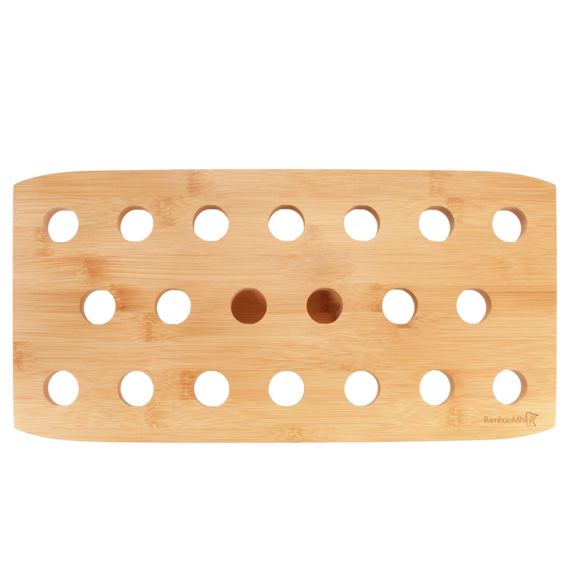 BambooMN 16.3 Inch Natural Bamboo Wide Oblong Food Cone Display Stand - Tamaki Sushi Cone Holder for Restaurants, Catering Events, Parties & Buffets - Set of 3 Holds 20 Cones - Perfect for Sushi Bars, Asian Cuisine Displays & Appetizer Serving