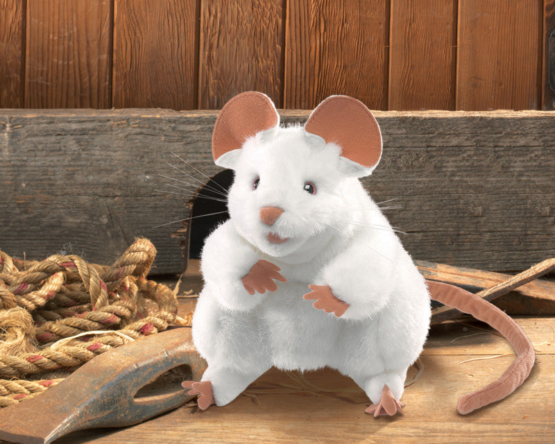 Folkmanis White Mouse Hand Puppet - Realistic Animal Puppet for Kids, Storytelling, and Interactive Play - Perfect for Classroom, Theater, and Home Entertainment
