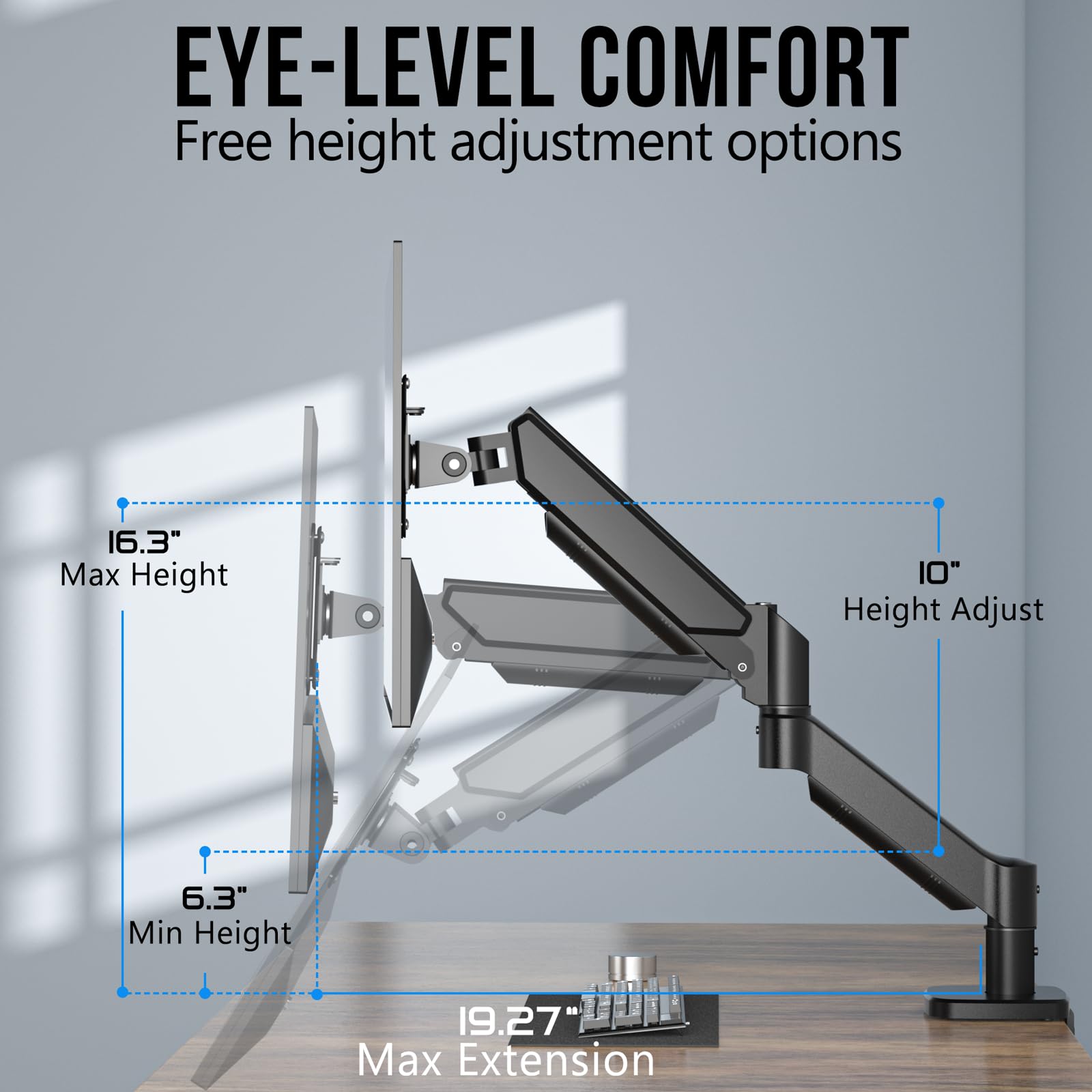 Ergonomic Monitor Stand for Desk - Adjustable Monitor Arm with C Clamp & Grommet Mounting Base for 13-32 Inch Computer Screens (Up to 19.8lbs) - Perfect for Home Office, Gaming Setup & Workspace Organization