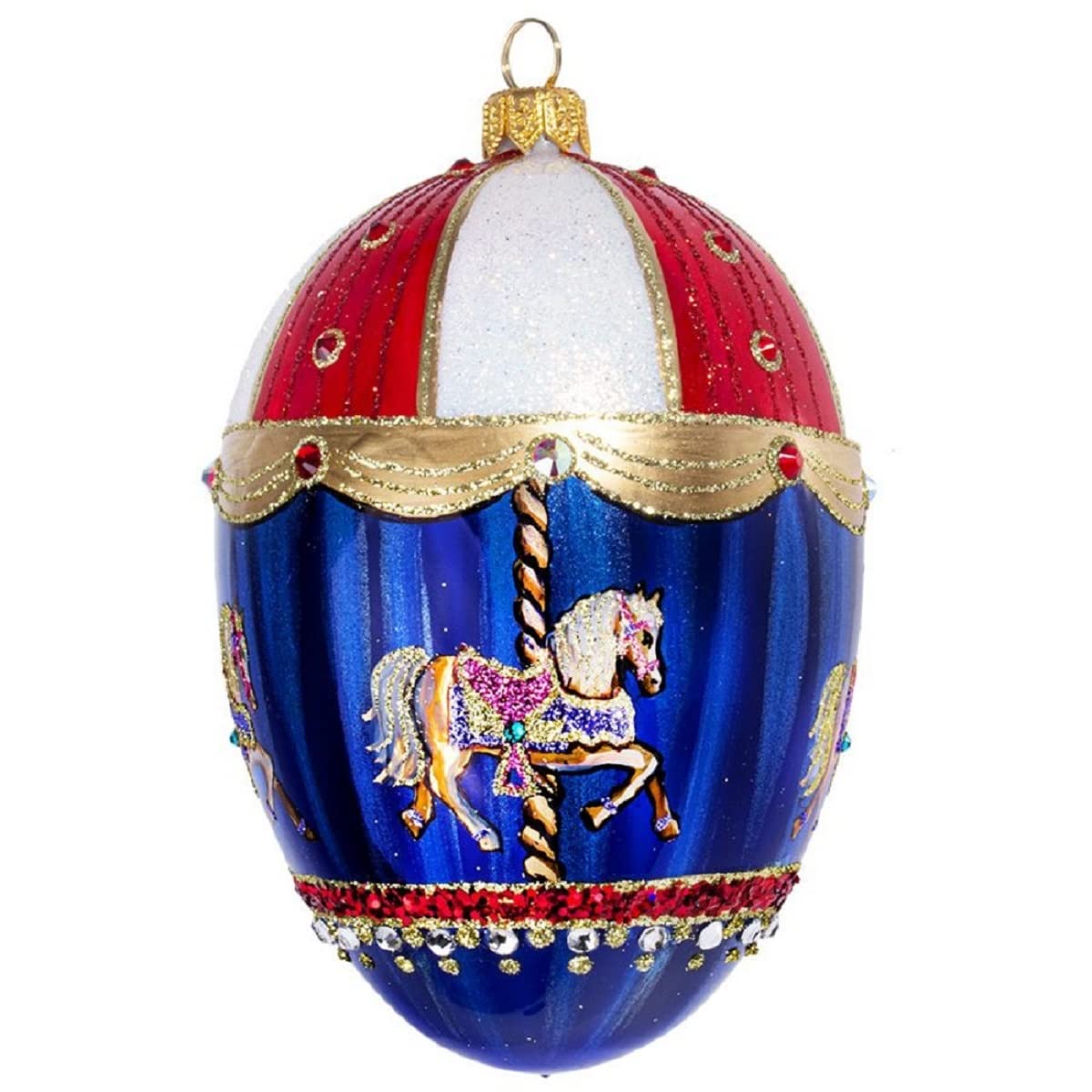 Sparkling Glitterazzi Carousel Horse Jeweled Egg Polish Glass Christmas Tree Ornament - Handmade Holiday Decor for Xmas Tree, Gift, Party & Home Decoration