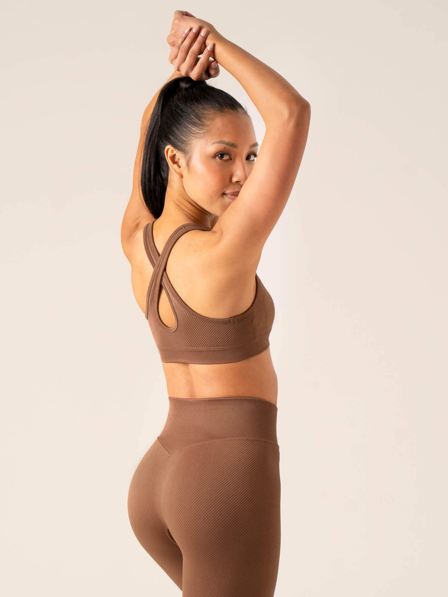 High Support Circuit Rib Seamless Sports Bra for Women - Chocolate Brown - Perfect for Yoga, Running & Gym Workouts
