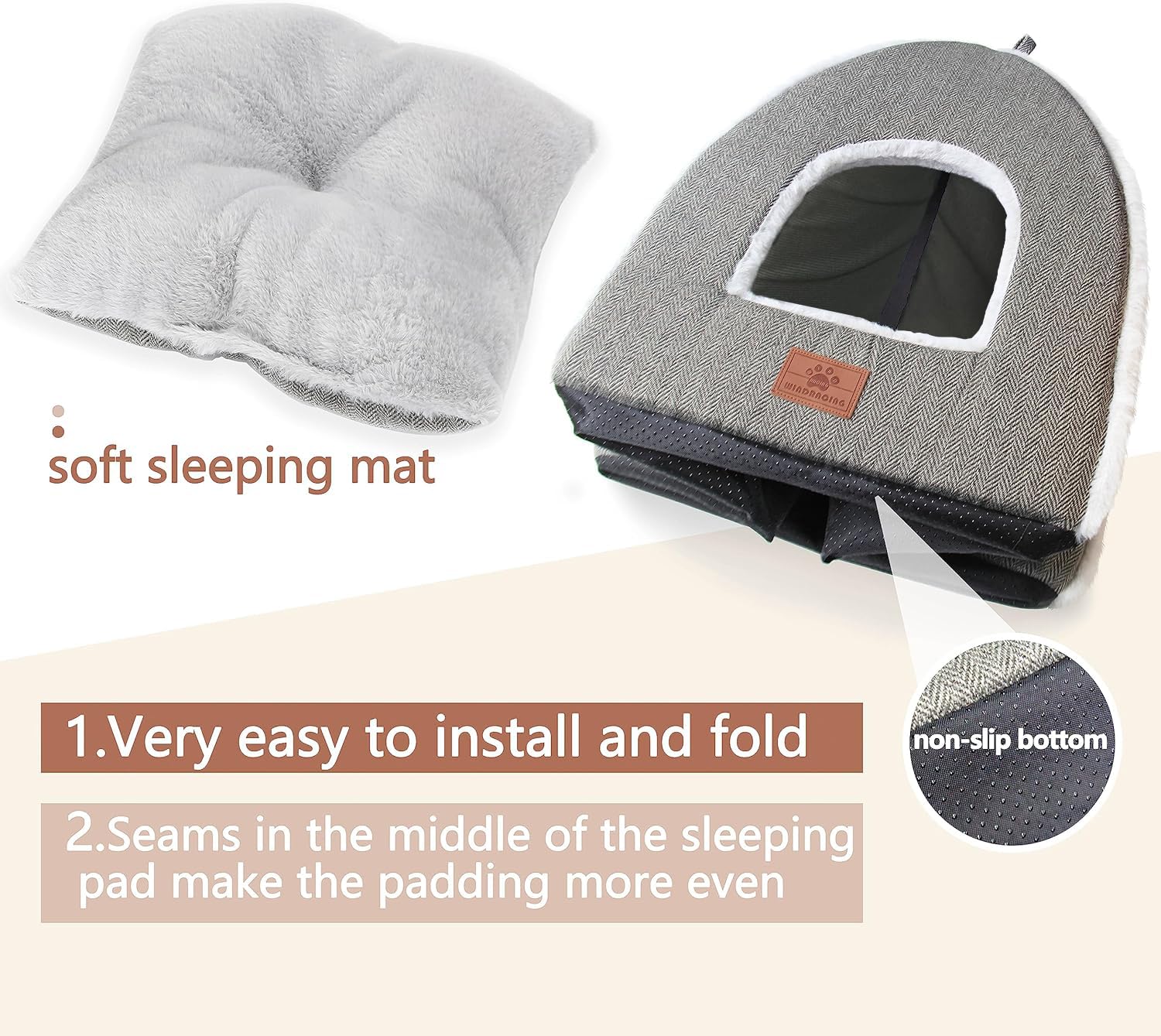 Cozy Self-Warming Cat Bed for Indoor Cats - Soft Washable Cat Cave with Removable Cushion, Grey Large Pet House for Kittens & Adult Cats | Perfect for Winter Warmth, Lounging & Stress Relief