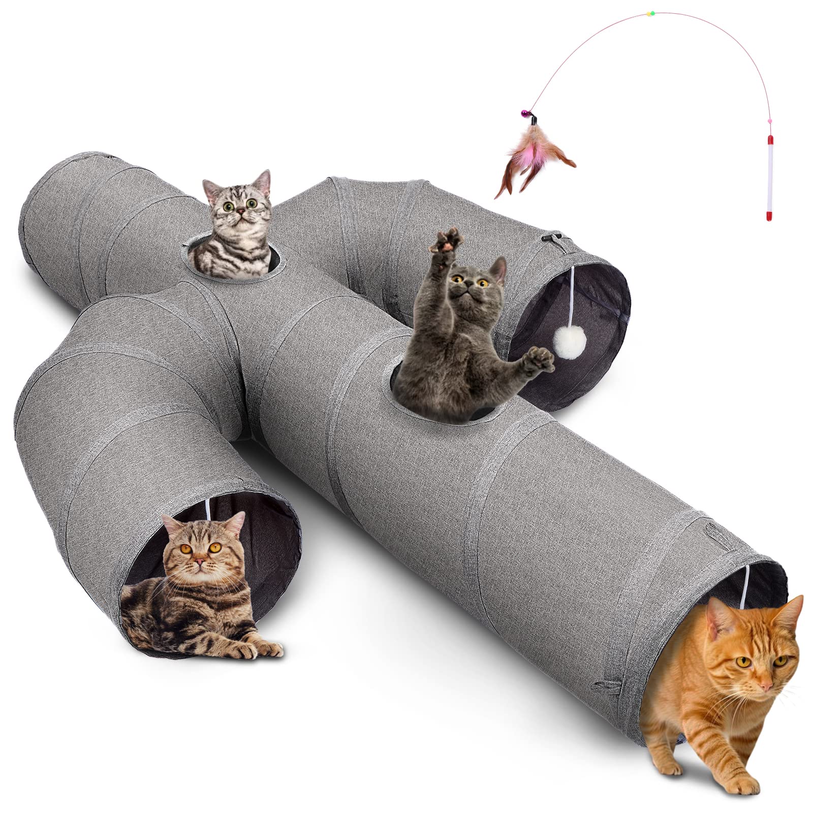 Ownpets Cactus-Shaped Cat Tunnel Toy - Durable Oxford Fabric Collapsible Pet Tube with Peek Holes & Wand for Indoor Cats | Interactive Play, Hideout & Exercise for Kittens