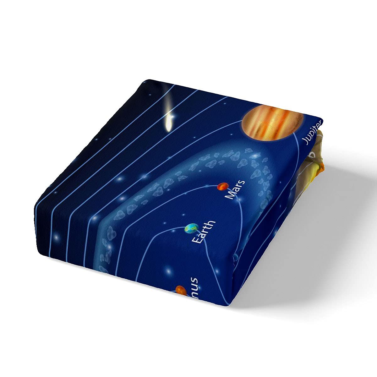 Queen Size Solar System Galaxy Bedding Set - Outer Space Fleece Fitted Sheet & Flat Sheet with Stars & Planets - Super Soft Astronomy Themed Bed Sheets for Kids & Teens - Perfect for Space Themed Bedrooms & Astronomy Lovers (Blue)