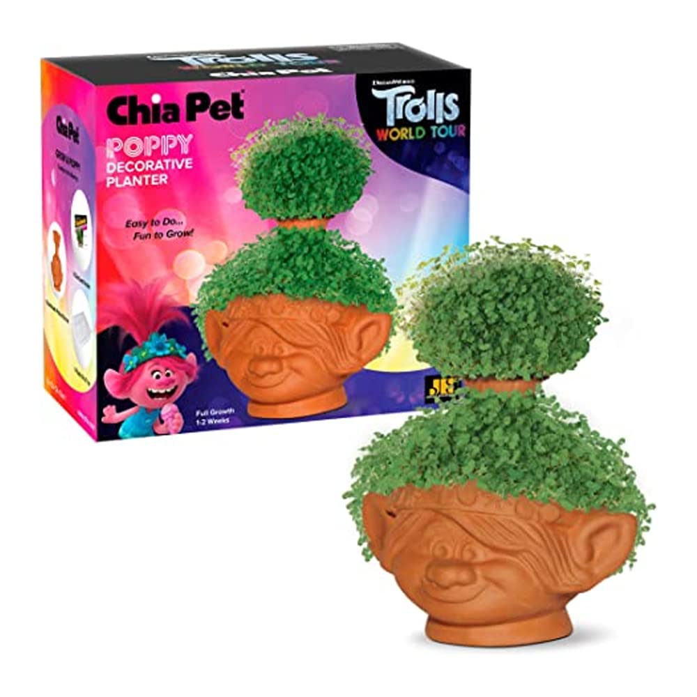 Chia Pet Planter - Trolls World Tour Poppy Flower Seed Kit for Indoor Gardening | Fun DIY Home Decor Gift for Kids & Adults