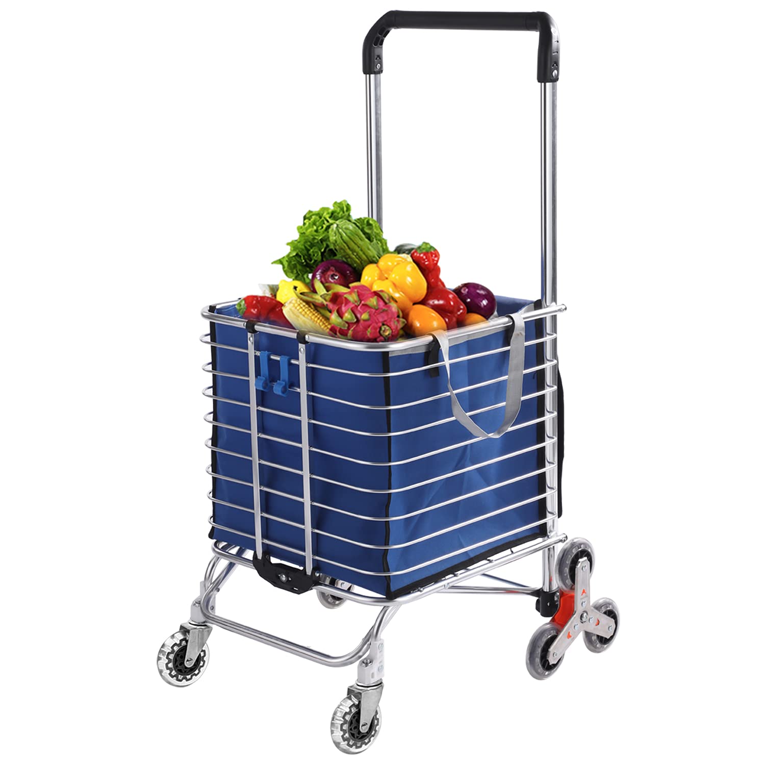Foldable Heavy-Duty Grocery Cart with Swivel Wheels & Removable Waterproof Bag - Lightweight Shopping Cart for Stairs, Supermarket, and Outdoor Market Trips