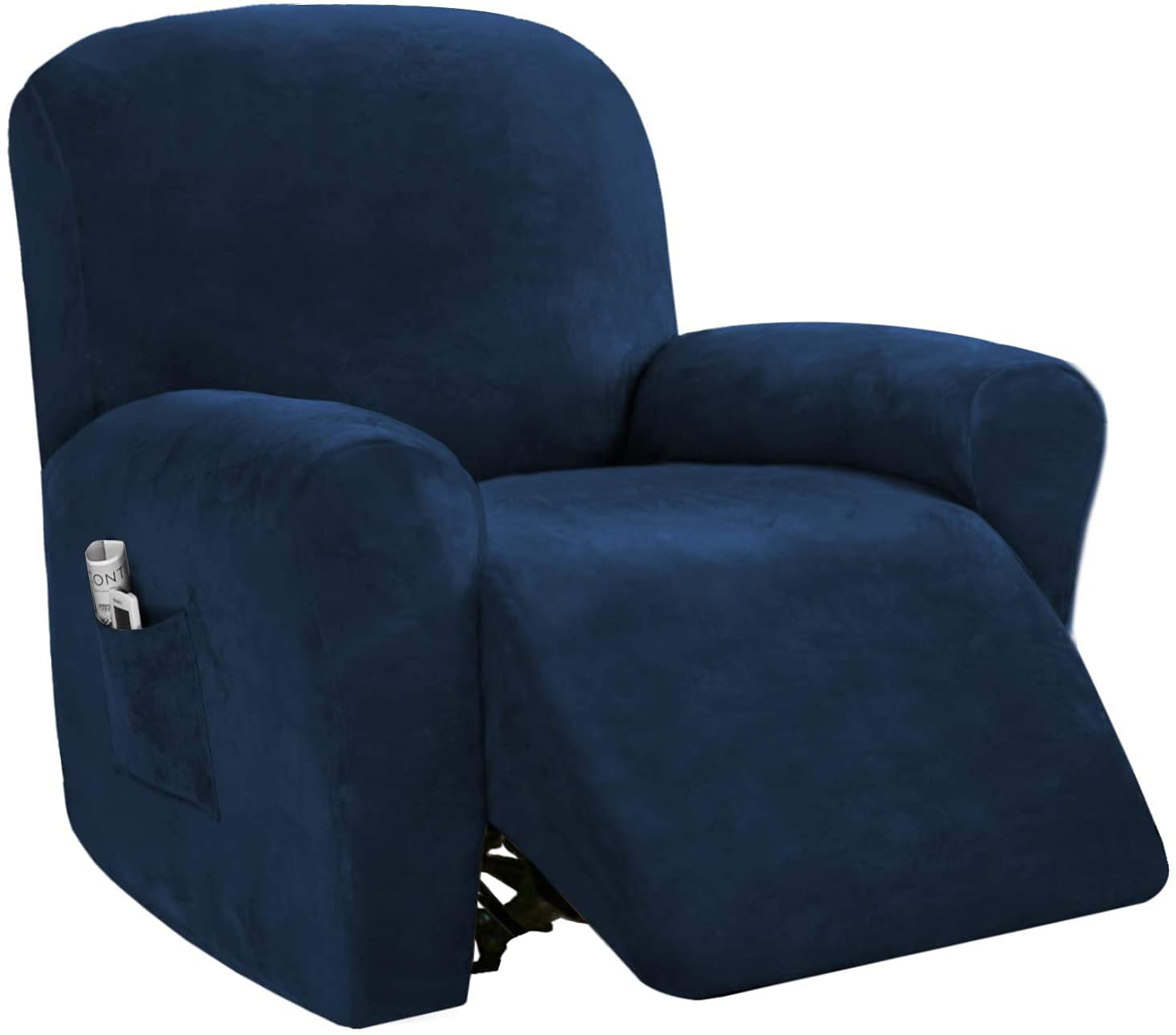 CHEWYNP Velvet Stretch Recliner Chair Covers - Form-Fitting Sofa Slipcovers for Reclining Couches, Washable & Customized Furniture Protector in Navy Blue - Perfect for Living Room, Home Theater & Office Comfort