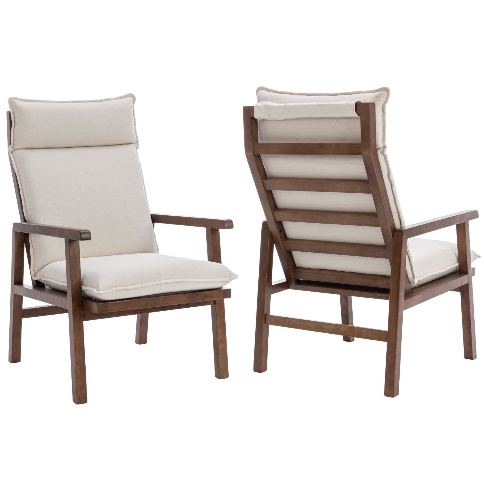 LukeAlon Mid Century Modern Linen Accent Chairs Set of 2, High Back Living Room Chairs with Solid Wood Legs - Comfortable Upholstered Lounge Chairs for Bedroom, Reading Nook or Office - Beige Home Decor Furniture