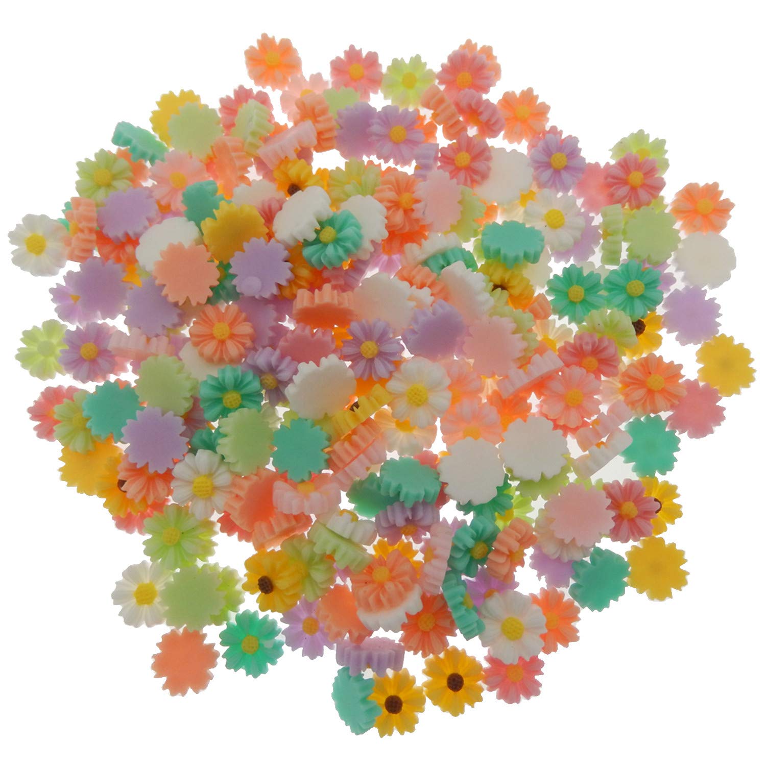 100-Pack Multicolor Mini Daisy Resin Flat Back Flowers - DIY Scrapbooking Embellishments, Craft Making, Nail Art Stickers, Home Decor (8mm) - Perfect for Wedding Invitations, Journals, and DIY Projects