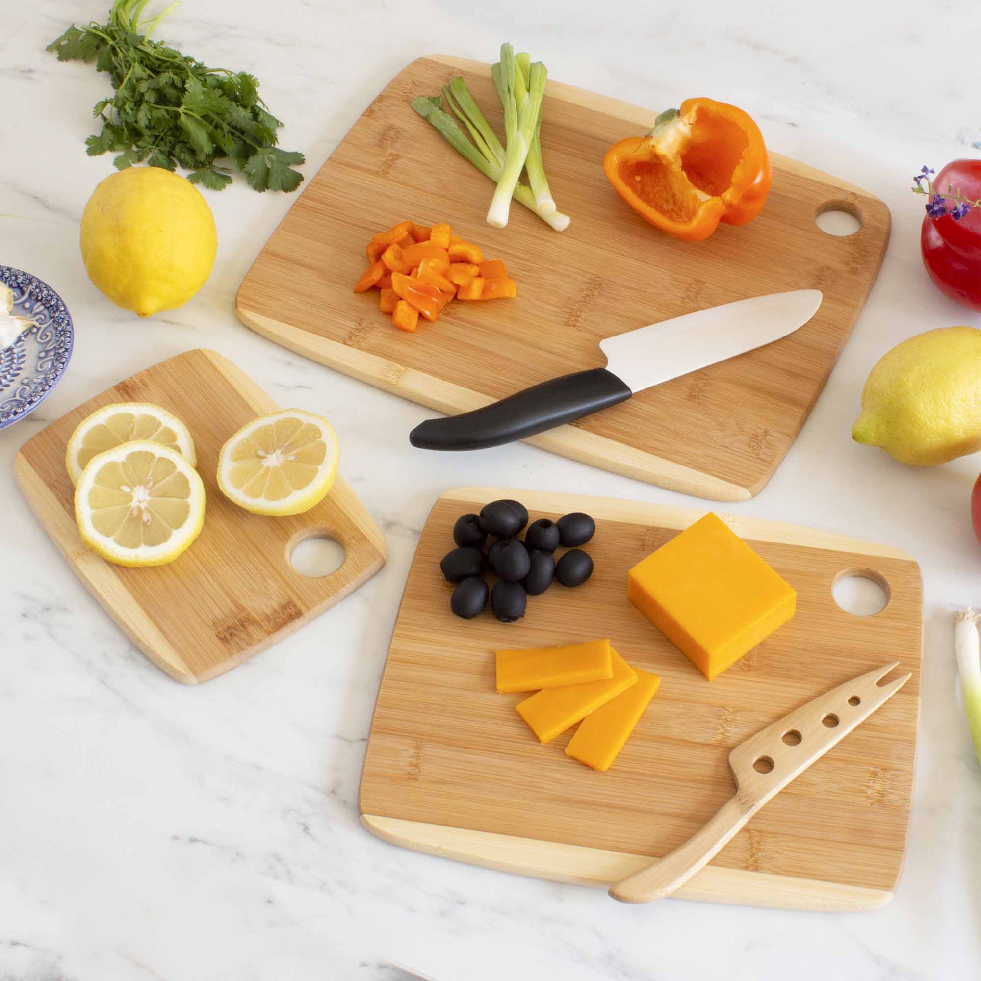 3-Piece 2-Tone Bamboo Cutting Board Set - Non-Slip, Juice Groove - Perfect for Kitchen, BBQ, Meal Prep & Charcuterie Boards