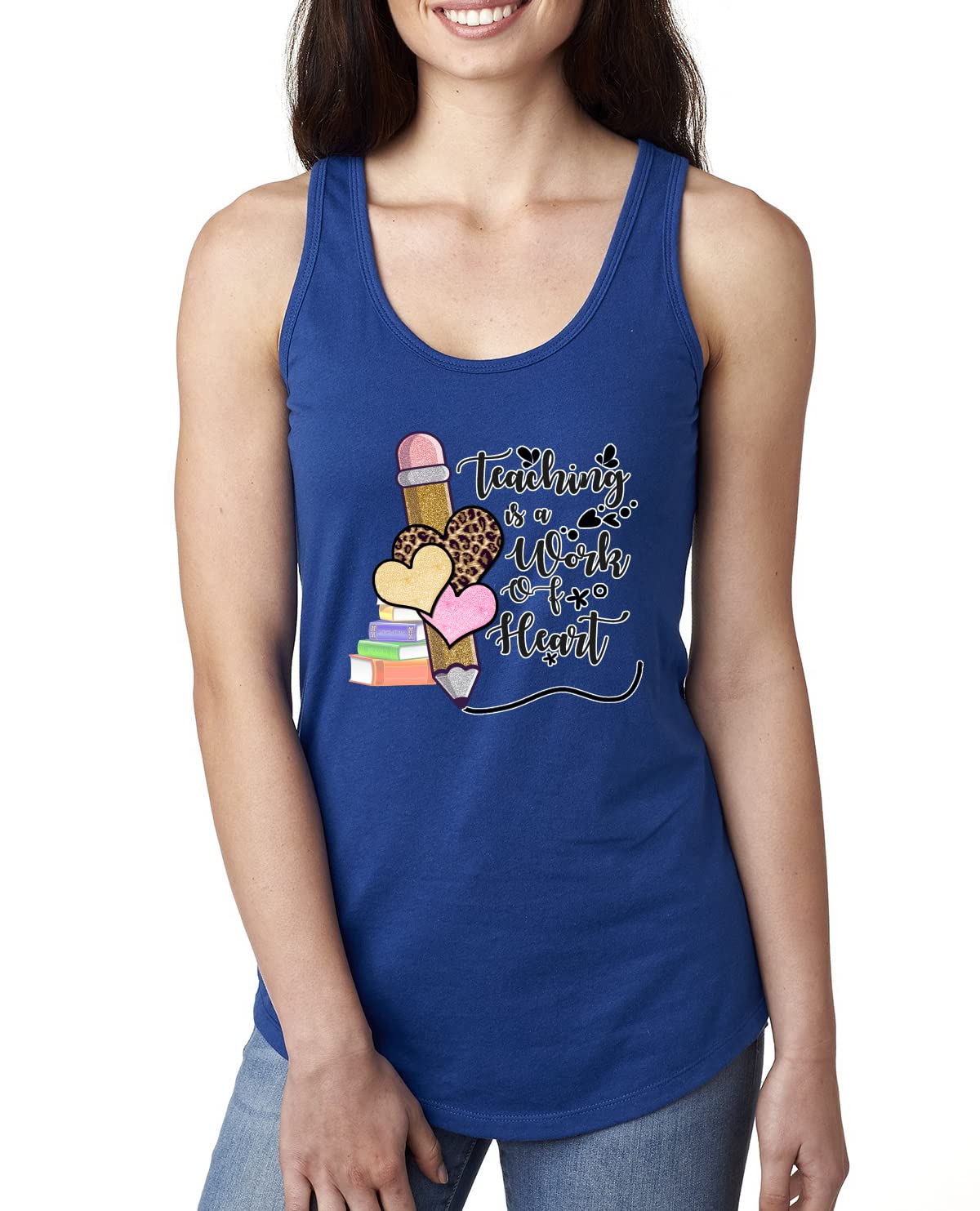 Teaching is a Work of Heart Pop Culture Ladies Racerback Tank Top - Comfortable Women's Teacher Appreciation Gift for Classroom, School & Casual Wear
