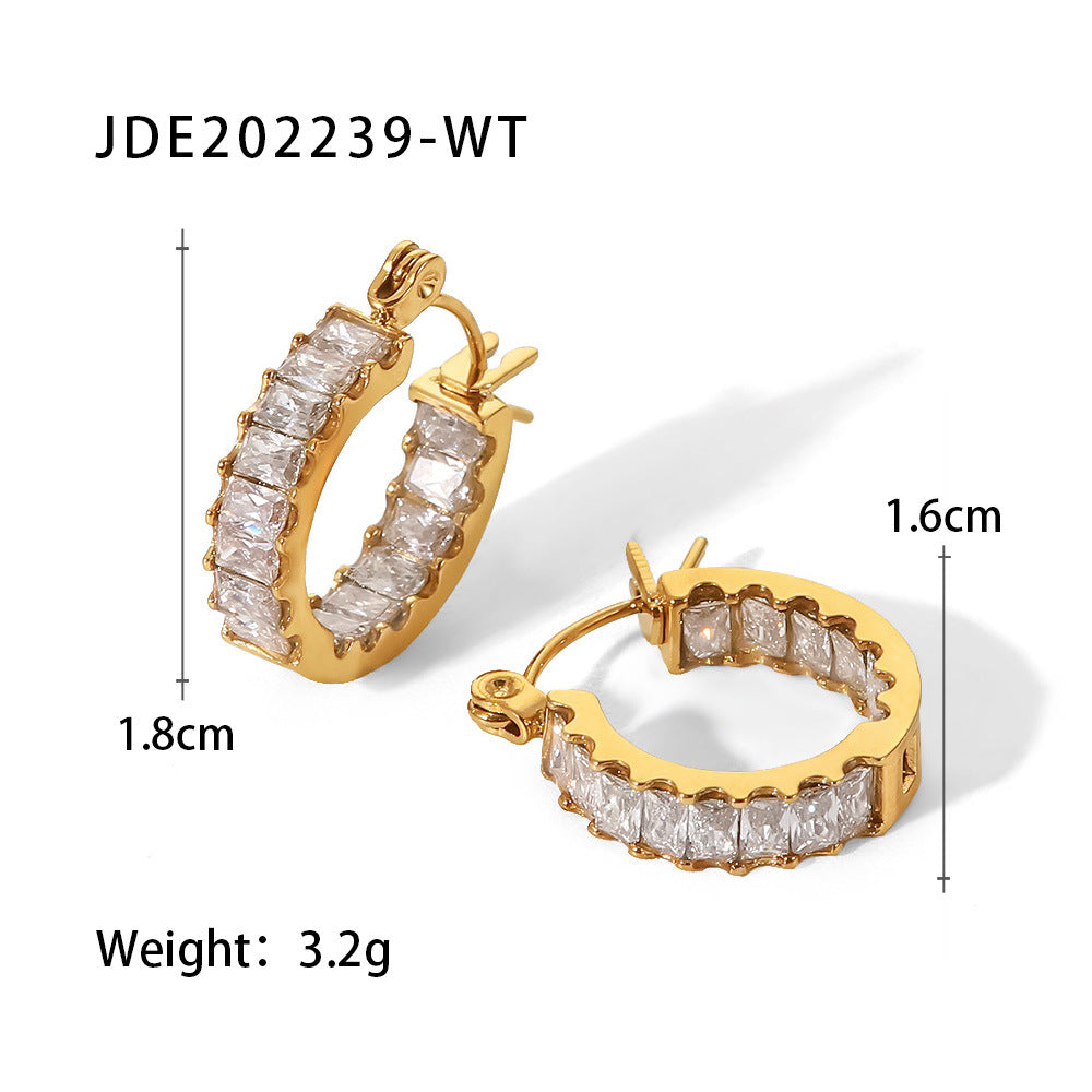 18K Gold Plated Sparkly CZ Hoop Earrings for Women | Trendy Cubic Zirconia Jewelry Gift for Birthday, Anniversary & Party | JDE239
