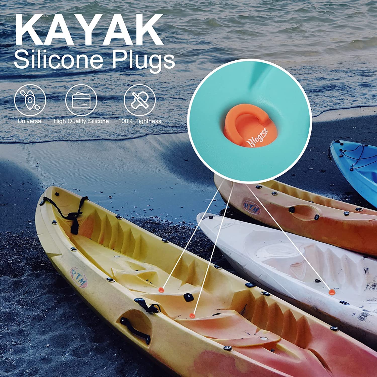 HLOGREE 6PCs Silicone Kayak Scupper Plugs - Universal Fit for Sit-On-Top Kayaks, Lifetime Warranty, Drain Stoppers & Replacement Parts - Perfect for Kayaking, Fishing, and Water Sports Adventures