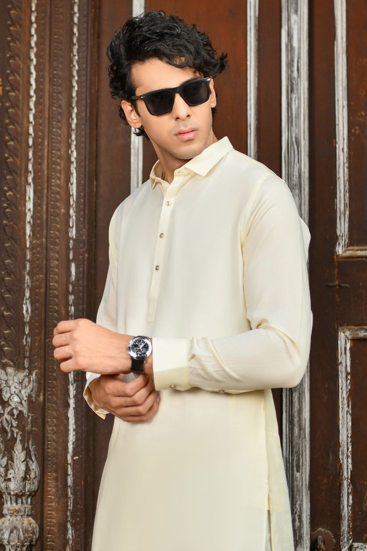Elegant Blended Cream Kameez Shalwar by J. Junaid Jamshed - Traditional Pakistani Outfit for Women, Perfect for Weddings, Eid & Special Occasions