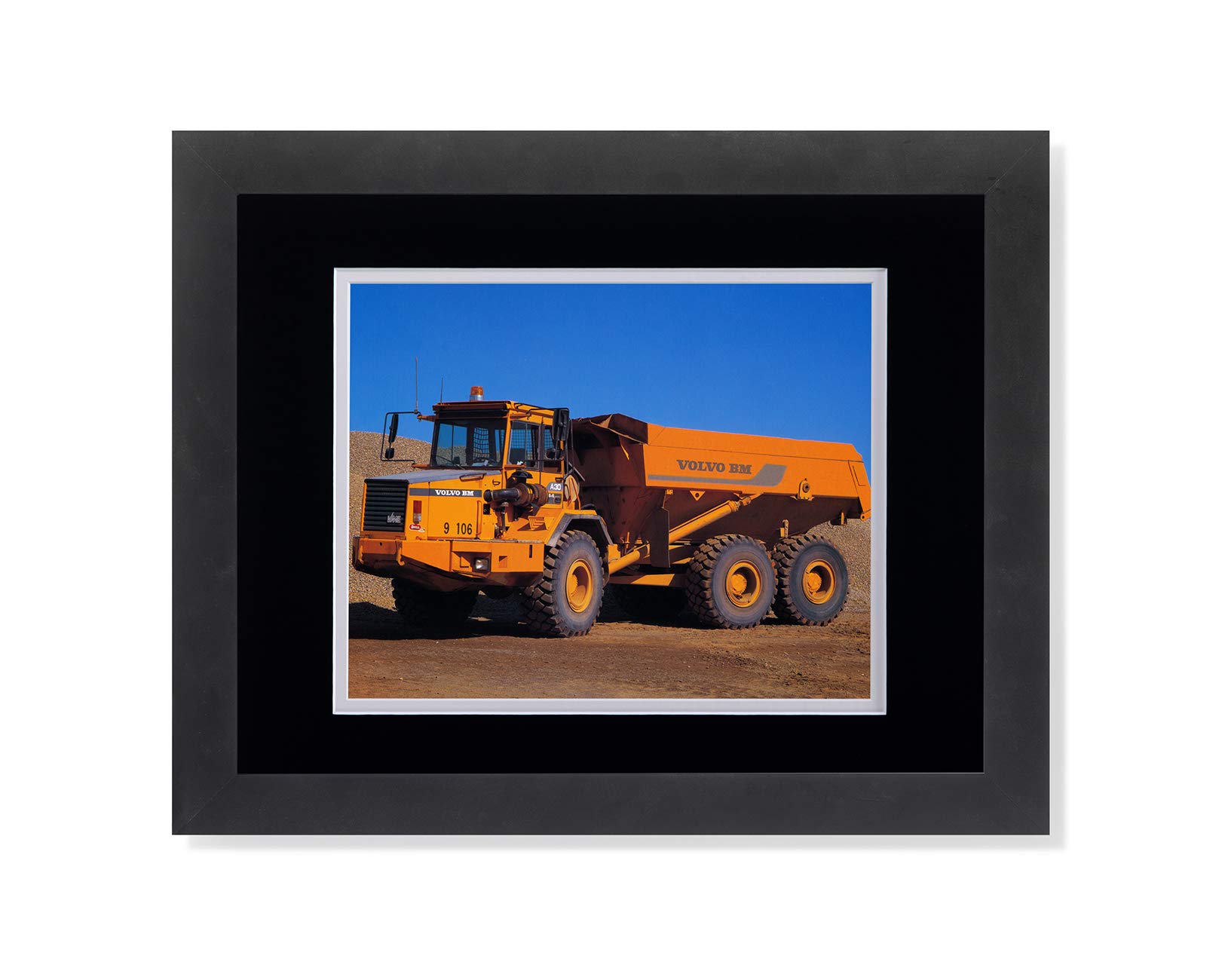 Volvo BM A30 Heavy Duty Dump Truck Black & White Framed Art Print - Vintage Construction Vehicle Wall Decor for Office, Garage & Man Cave