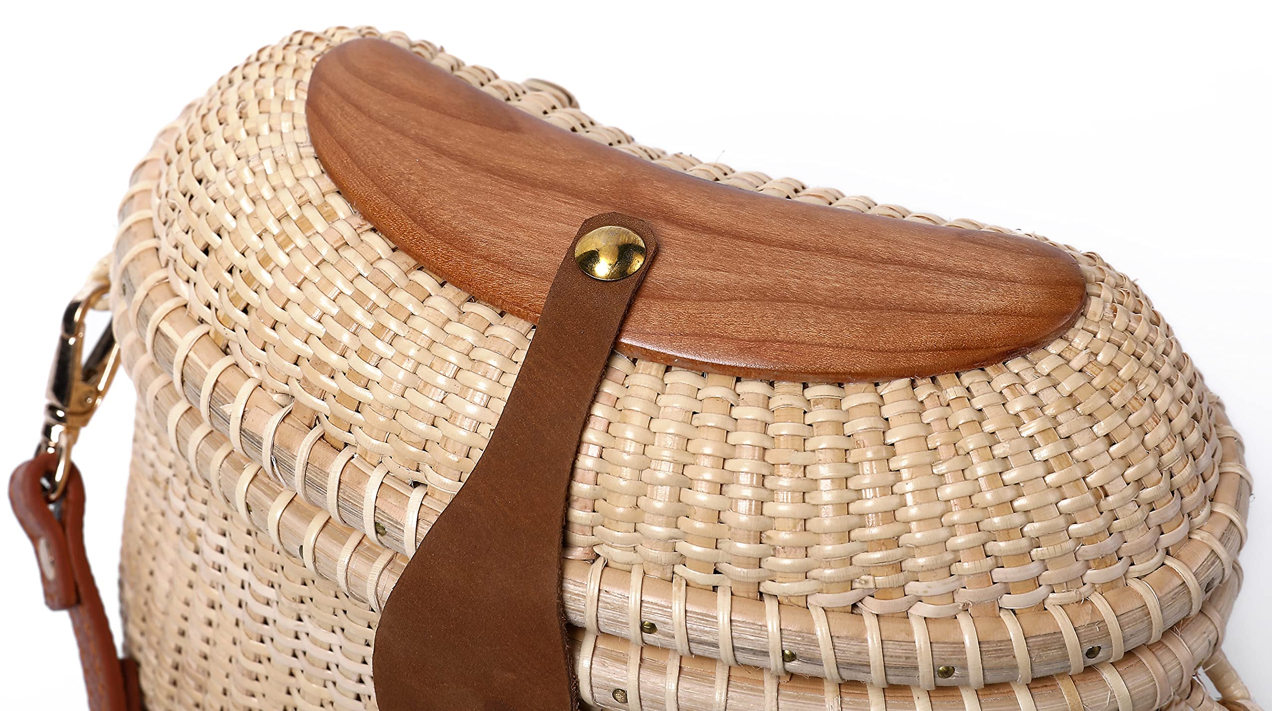 Nantucket Crescent Purse Basket - Handwoven Rattan Crossbody Bag with Leather Straps | Natural & Chic Shoulder Bag for Women | Perfect for Beach, Shopping & Summer Outfits