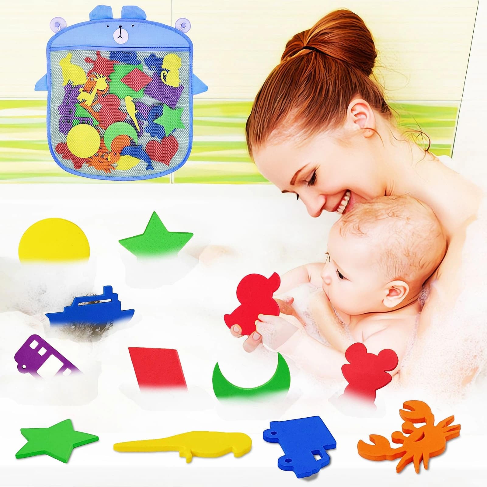 Non-Toxic Foam Bath Toys for Toddlers 1-3 Years - Safe Bathtub Toys with Storage Bag, Mold-Free Baby Bath Toys for 6-24 Months, Fun Learning Shower Toys for Boys & Girls Ages 1-5 - Perfect for Sensory Play, Bath Time Fun & Birthday Gifts
