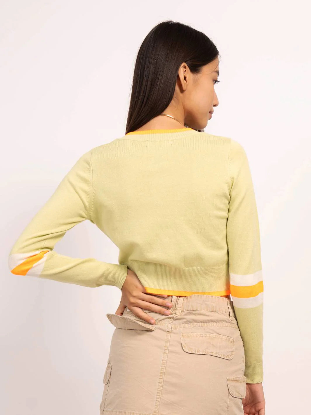 Dean Crew Neck Color Block Cardigan - Green Combo | Stylish Knit Sweater for Women | Perfect for Casual Outfits & Fall Layering