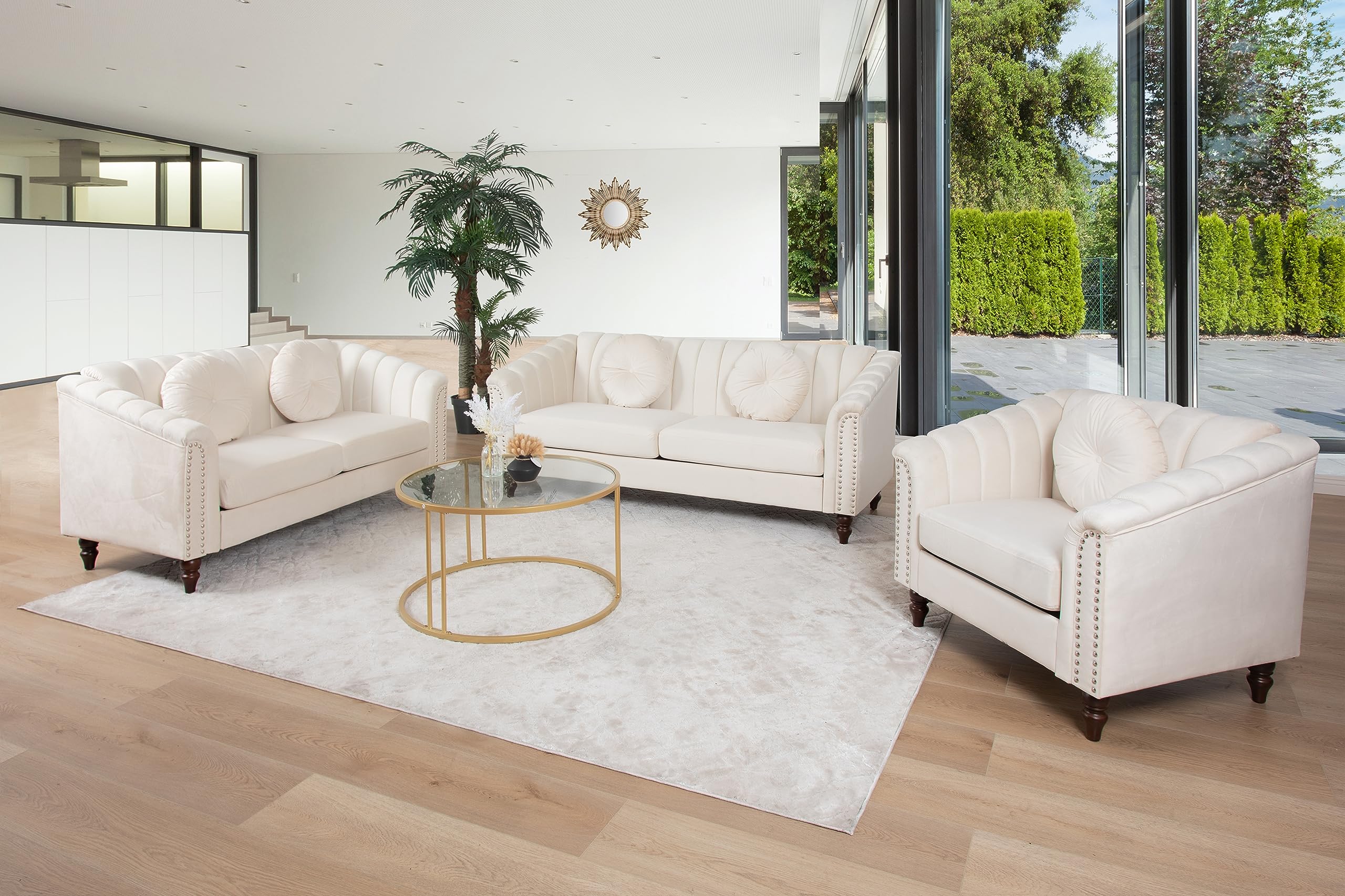 Beverly Fine Furniture 3-Piece Living Room Set - Sofa, Loveseat & Chair - Modern Living Room Furniture for Home Decor | Perfect for Family Gatherings & Entertainment Spaces