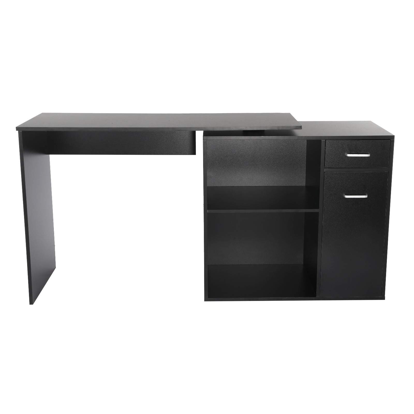 180° Rotating Corner Computer Desk L-Shaped Table with Storage Shelf & Drop Front Drawer - Space Saving Home Office Desk for Small Spaces (Black, 901) - Perfect for Gaming, Study & Work from Home Setup