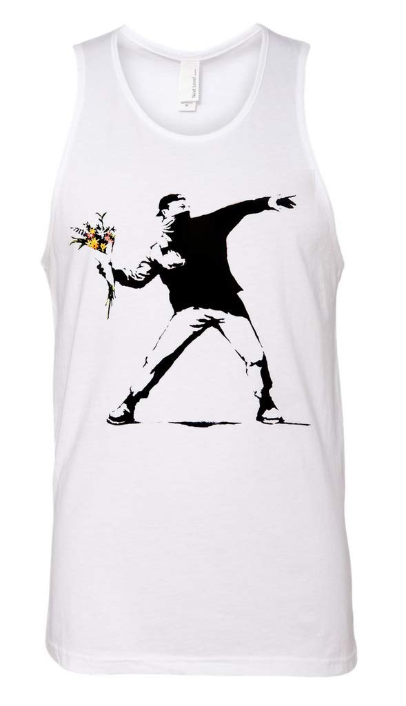Men's Rage The Flower Thrower Graphic Tank Top - XXL White Cotton Muscle Tee for Summer, Gym & Streetwear