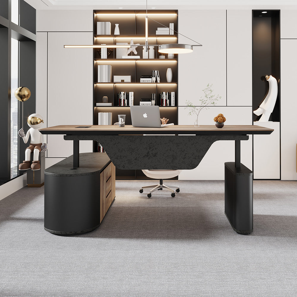LUCA Electric Height Adjustable Sit Stand Desk 240cm - Warm Oak Executive Office Desk with Reversible Return | Ergonomic Standing Desk for Home & Office Workspace