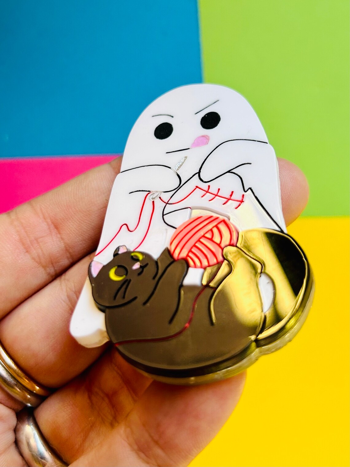 Adopt a Cat They Said Part 2 - Funny Sewing Problems Acrylic Brooch Pin by Makokot Design - Perfect Gift for Cat Lovers & Sewing Enthusiasts