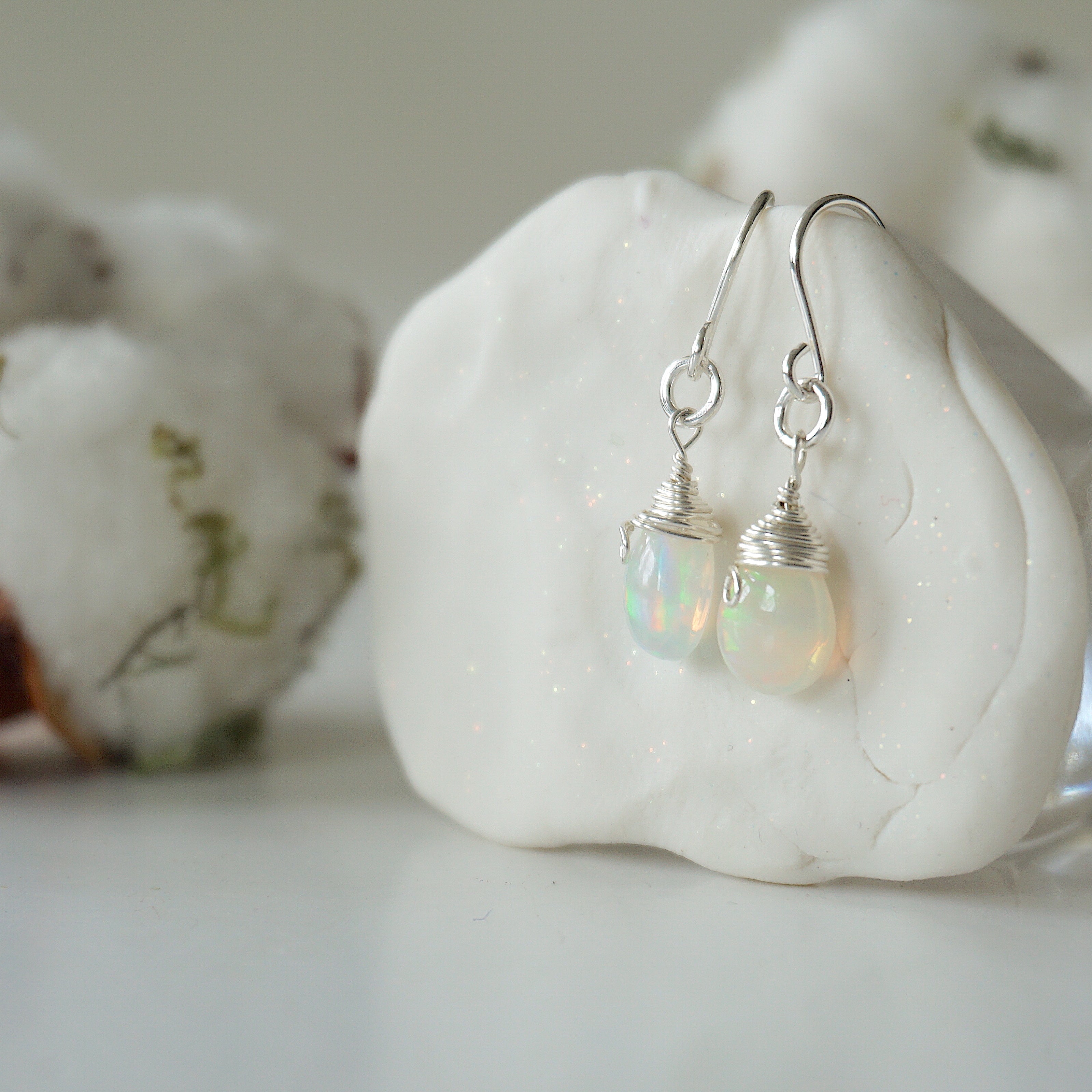 Exquisite Fire Opal Teardrop Earrings in Sterling Silver | Elegant Dangle Jewelry for Women | Perfect for Weddings, Parties & Special Occasions