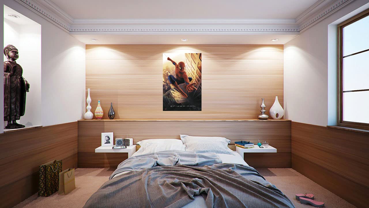 Spider-Man Movie Poster - Spiderman Swinging in New York City Wall Art (27x40 Inches) with Black Poster Hanger - Perfect for Home Decor, Office, Theater Room & Gifts for Marvel Fans