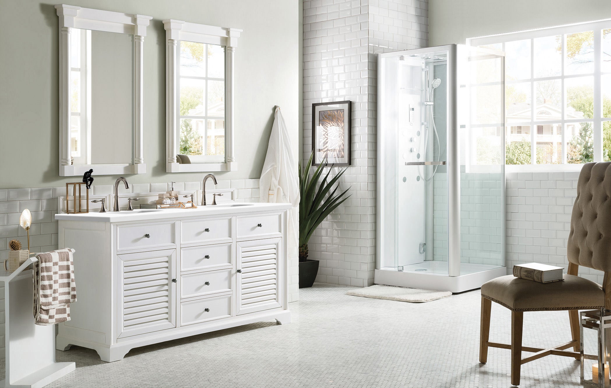 Savannah 60-Inch Double Vanity Cabinet with White Zeus Quartz Top - Bright White Bathroom Vanity with 3CM Thick Countertop | Perfect for Master Bathroom Renovation & Modern Home Decor