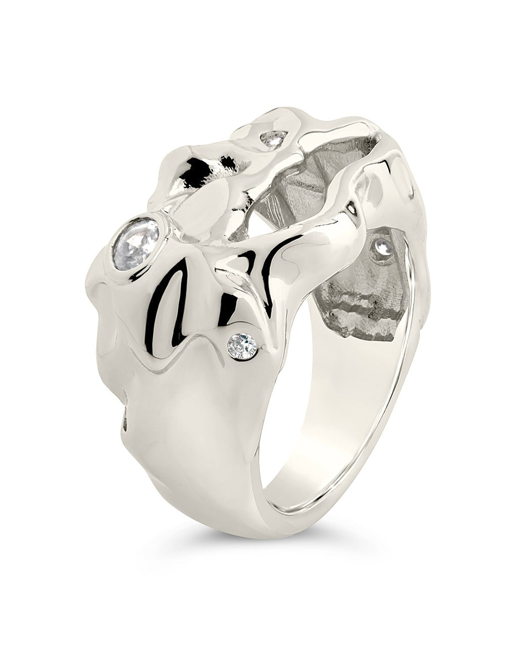 Sasha CZ & Molten Metal Band Ring for Women - Elegant Cubic Zirconia & Sterling Silver Stackable Ring - Perfect for Everyday Wear, Gift Giving & Special Occasions
