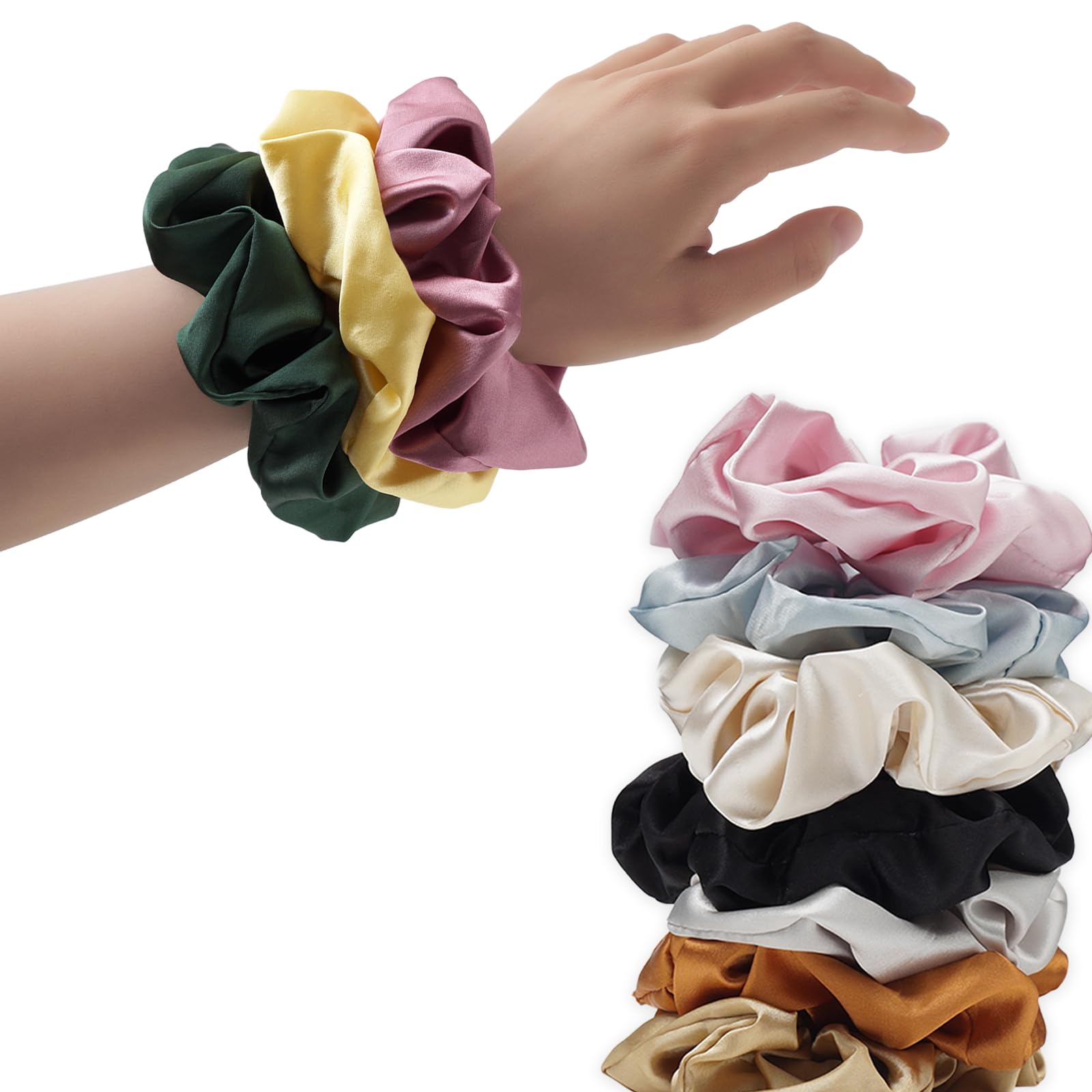 10 Packs Silky Satin Scrunchies for Women & Girls - Soft Hair Ties, Ponytail Holders & Elastic Hair Bands - Perfect for Workouts, Office, School & Everyday Styling
