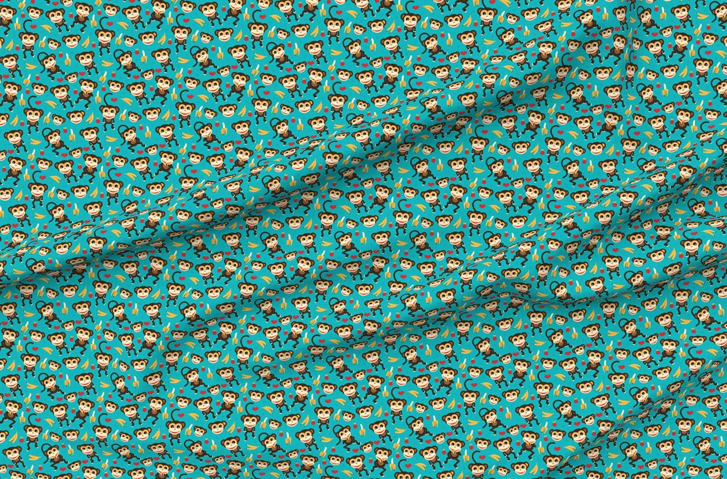 Monkey Banana Retro Illustration Printed Velvet Fabric by The Yard - Cute Nursery, Zoo & Jungle Themed Upholstery & Apparel Material for Boys & Girls - Perfect for Home Decor, Curtains, Pillows & DIY Crafts