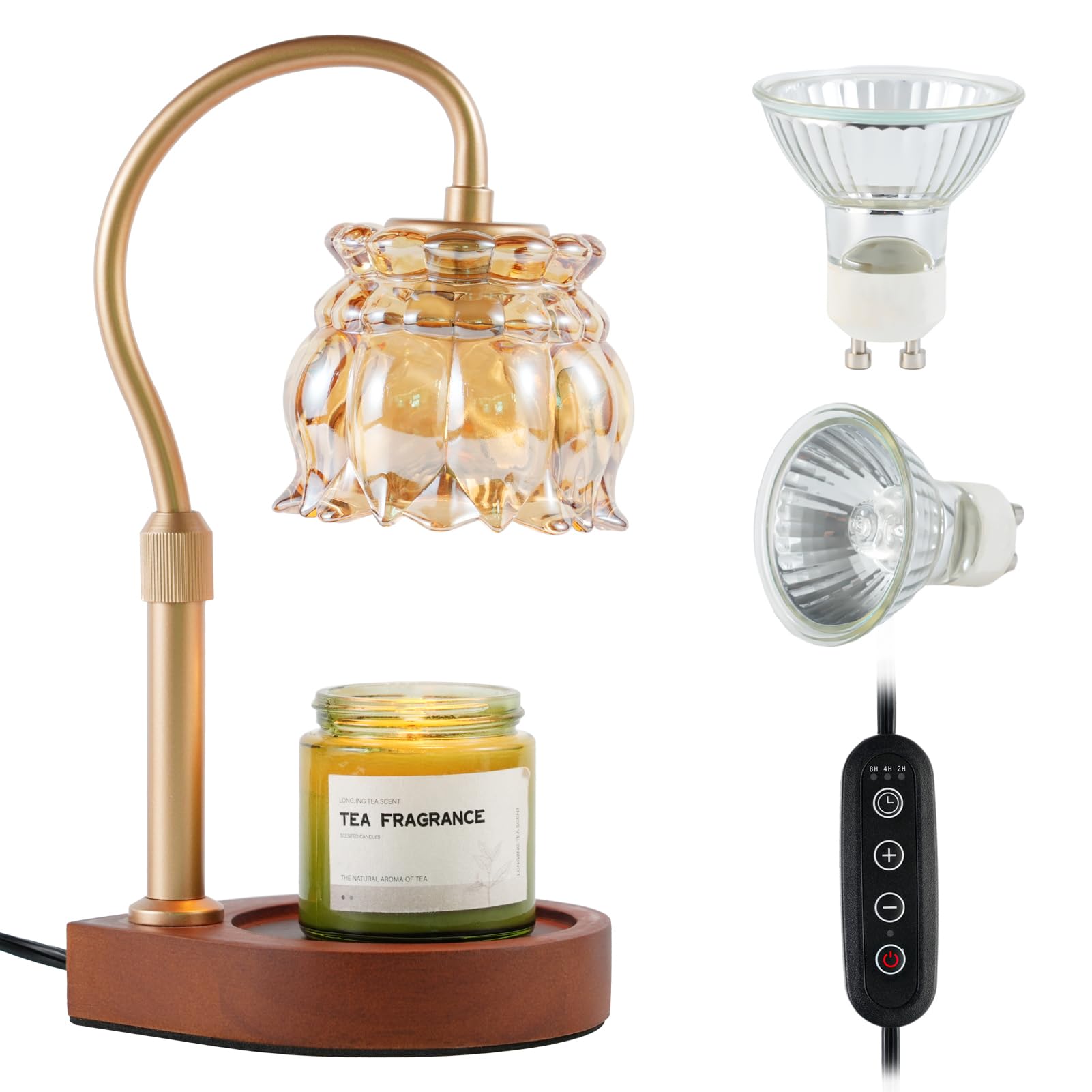 **Candle Warmer Lamp with Timer & Dimmer - Adjustable Height, 2 Bulbs, Gold - Perfect for Home Decor, Relaxation & Aromatherapy with Jar Candles**
