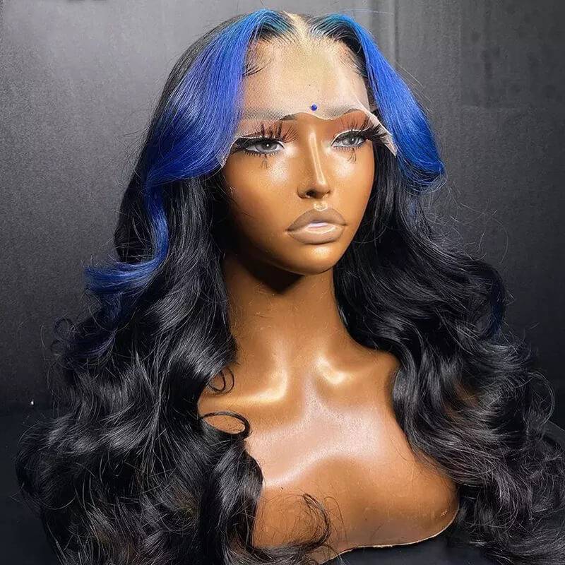 Eullair 13x4 Body Wave Lace Front Wig - Colored Blonde Skunk Stripe Human Hair Wig for Women | Perfect for Cosplay, Halloween, and Daily Fashion Styling