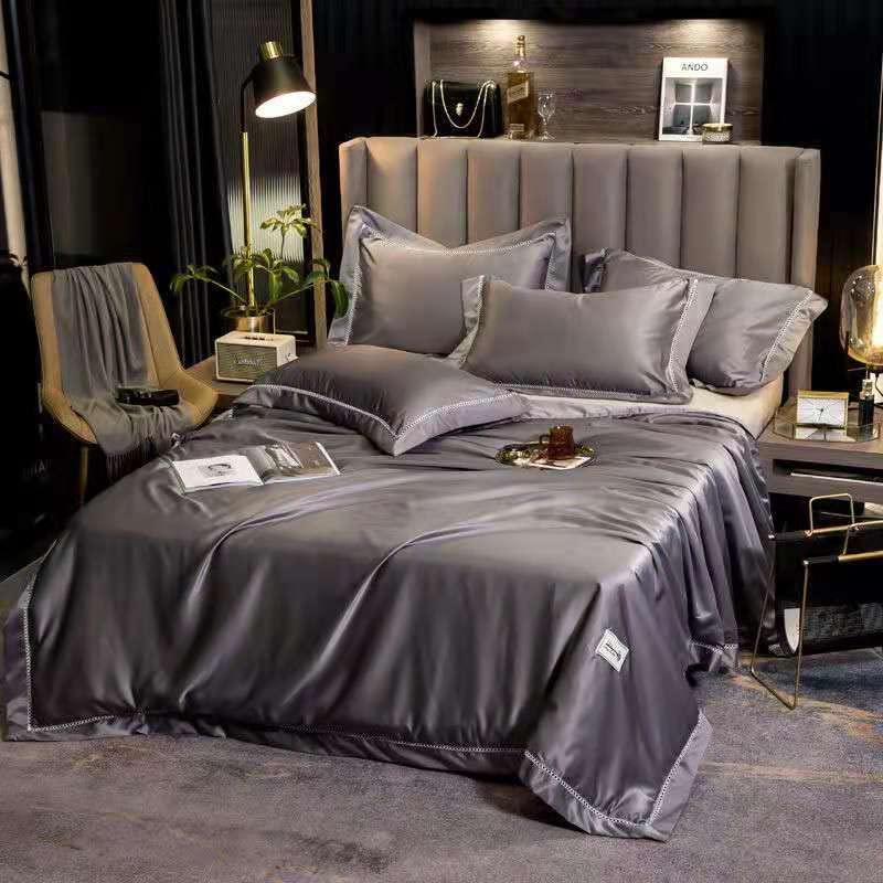 YHWW Summer Quilt Set - Ice Silk Cooling Blanket for Hot Sleepers, Breathable & Silky Soft Air Conditioner Quilt - Twin/Queen/King Size (220x240cm) - Perfect for Bedroom, Guest Room & Dormitory - Gray
