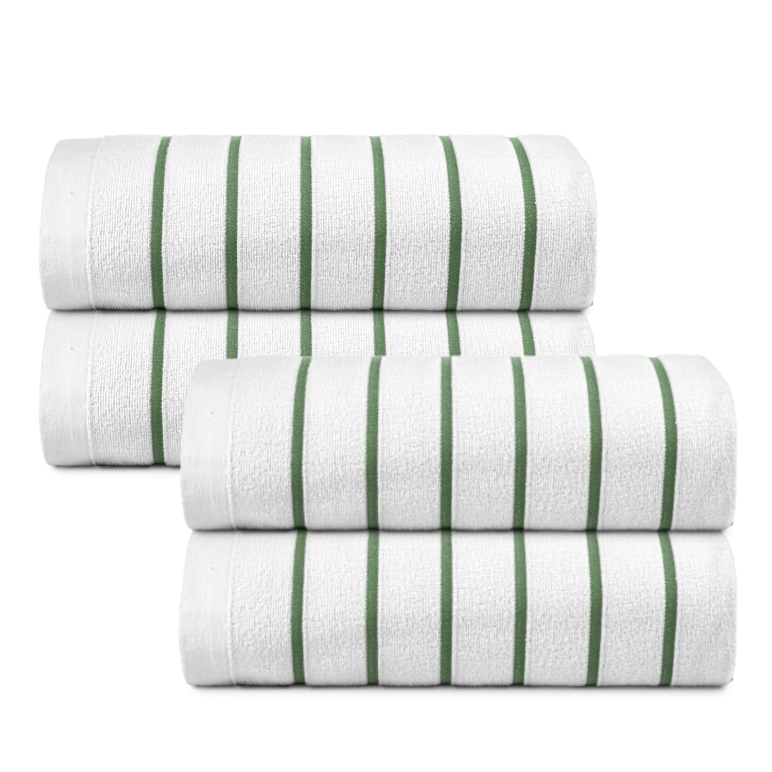 Belem Mint Green Horizontal Stripe Oversized Pool Towels - 36x68 Inch Bulk Pack of 24 - Super Absorbent Quick-Dry Beach & Bath Towels for Spa, Hotel, Poolside - Soft Durable Cotton Towel Set for Summer Vacation, Beach Trips & Luxury Bathing