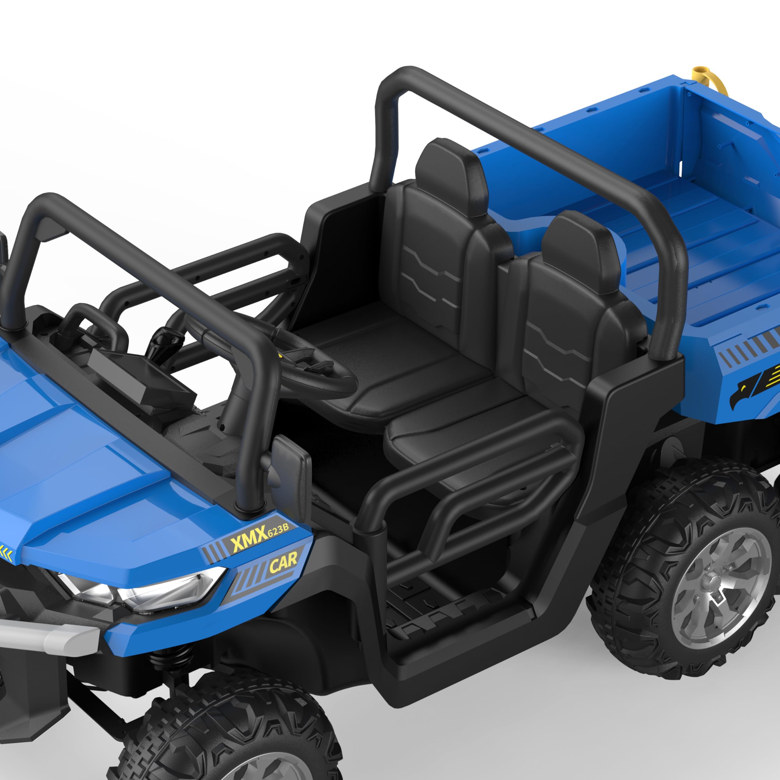 Hetoy 24V 2 Seater Electric Ride On Dump Truck with Remote Control - 4WD Power UTV Car with Dump Bed & 6 Wheels - Kids Ride On Toys for Boys & Girls - Perfect for Outdoor Play, Construction Pretend Play & Backyard Adventures