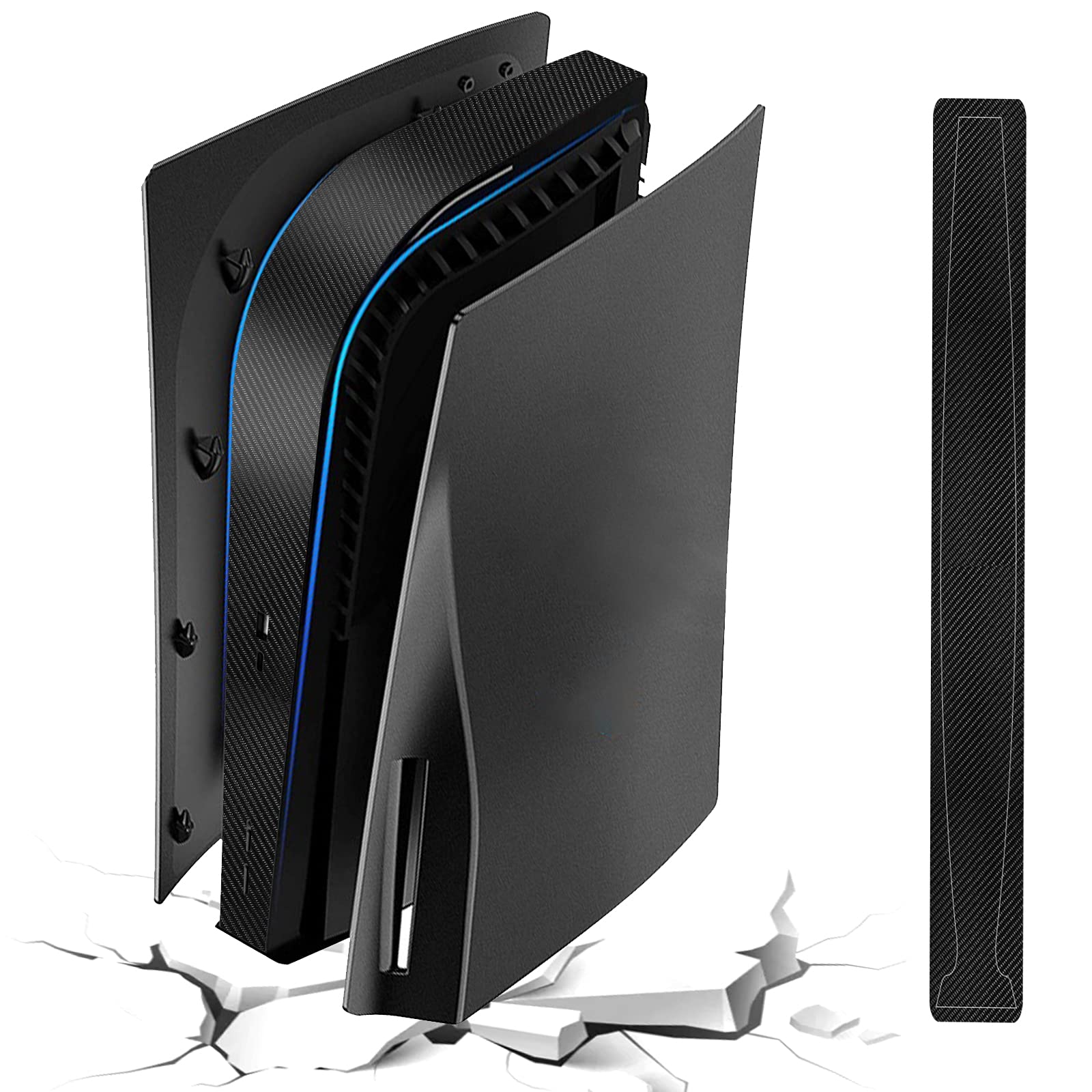 ZJRUI Shockproof PS5 Faceplates & Middle Skin - Hard ABS Replacement Shell for PS5 Disc Edition, Anti-Scratch Console Cover (Black) - Perfect for Gaming Protection and Customization