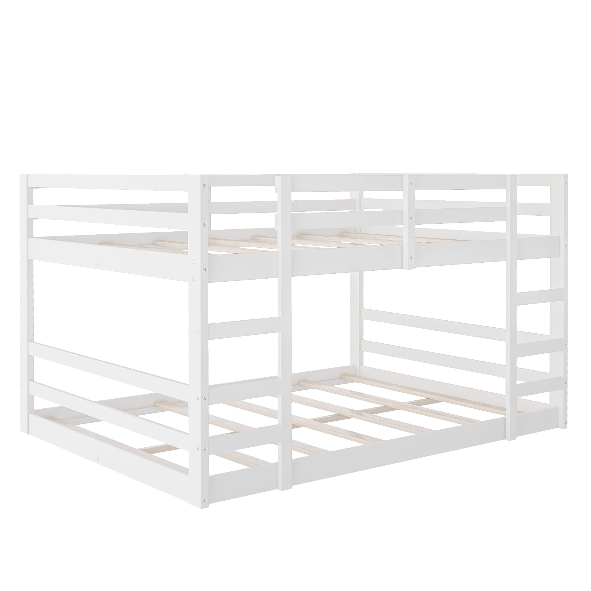 Full Size Wood Bunk Bed with Ladder & Guardrails - Safe Kids Bedroom Furniture for Siblings Sharing Room