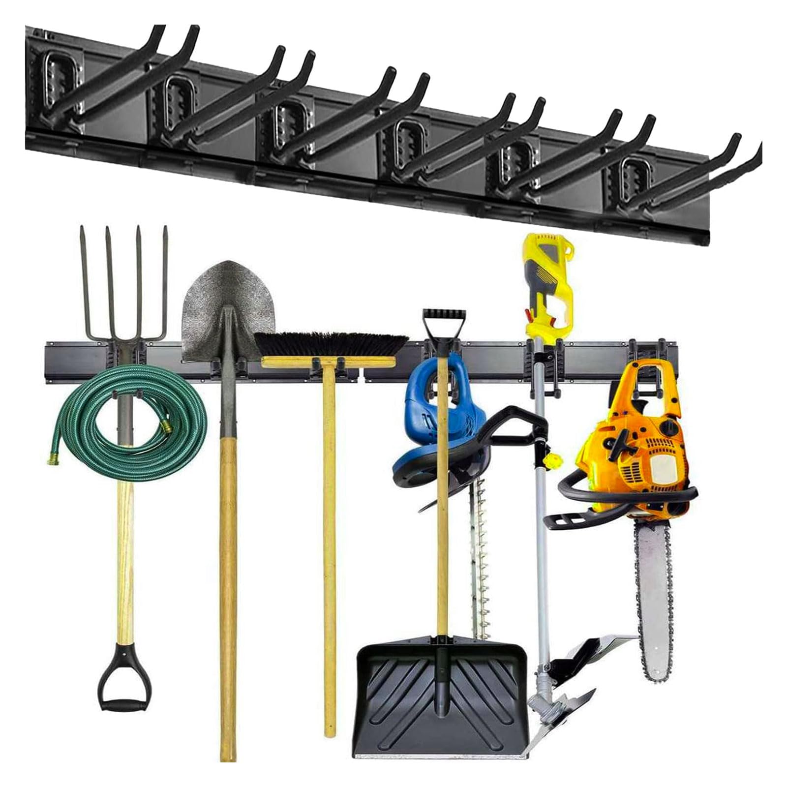 Heavy Duty Wall Mount Tool Storage Rack with 6 Hooks - Garage Clamping Organizer for Garden Tools, Ski Gear, Chairs, Brooms, Mops, Rakes & Shovels - Perfect for Garage, Shed, Workshop & Yard Organization