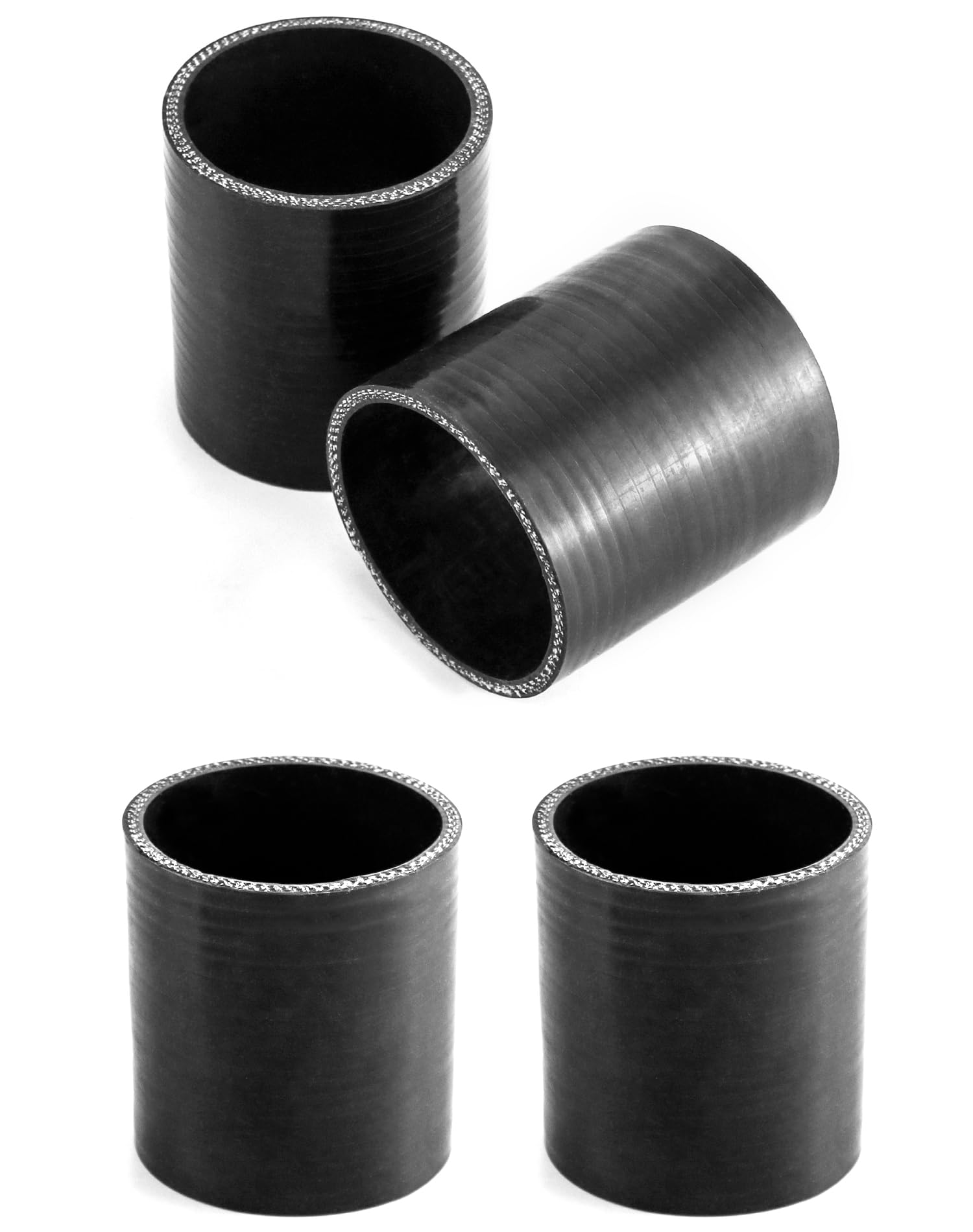 QWORK 4-Pcs 2-1/2 Inch ID 4-Ply Reinforced Silicone Straight Coupler Hose - Heavy Duty Marine & Industrial Use for Water, Fuel, and Chemical Transfer
