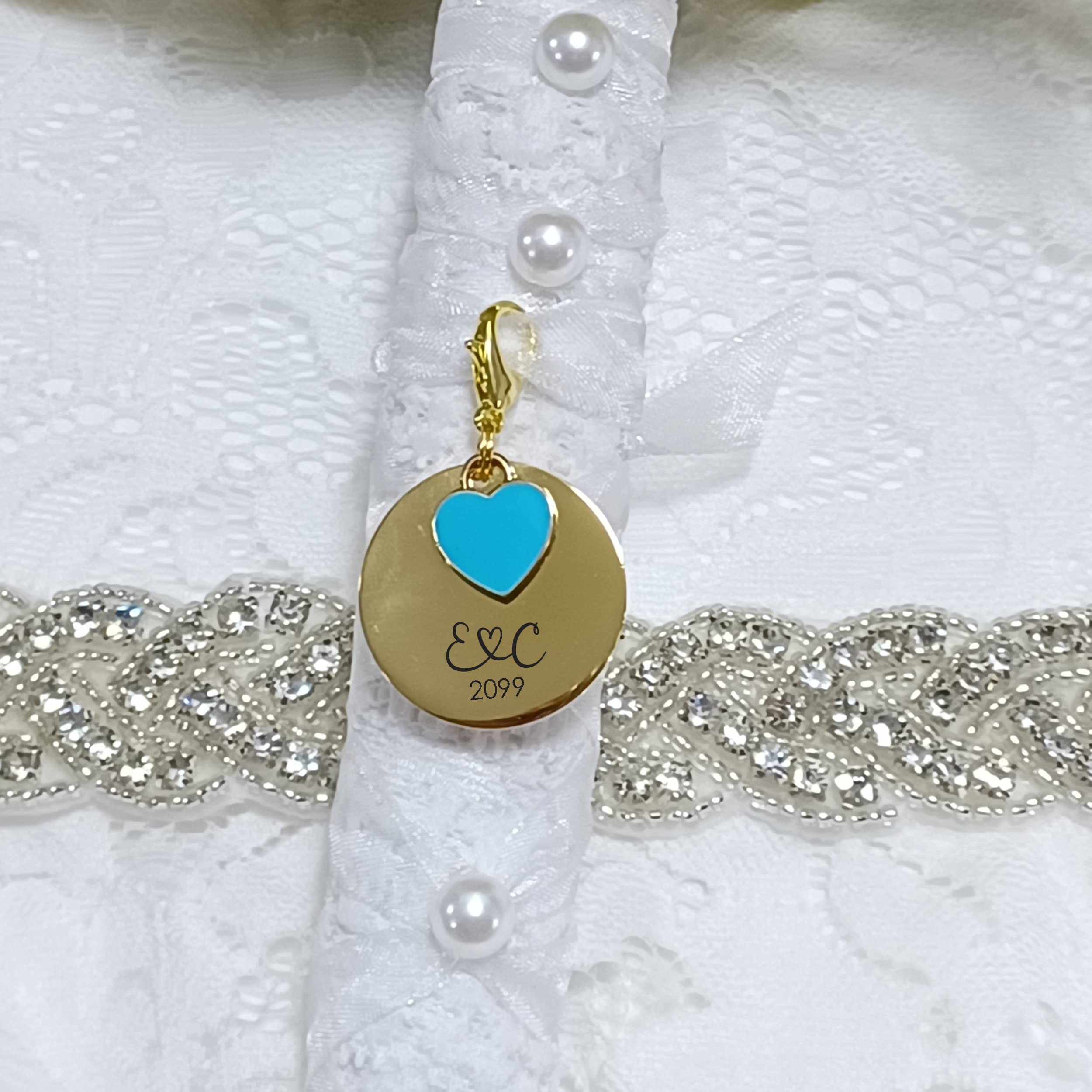 Personalized Silver & Blue Circle Charm for Wedding Bouquet - Something Blue Bridal Jewelry - Perfect for Brides, Bridesmaids & Wedding Decor