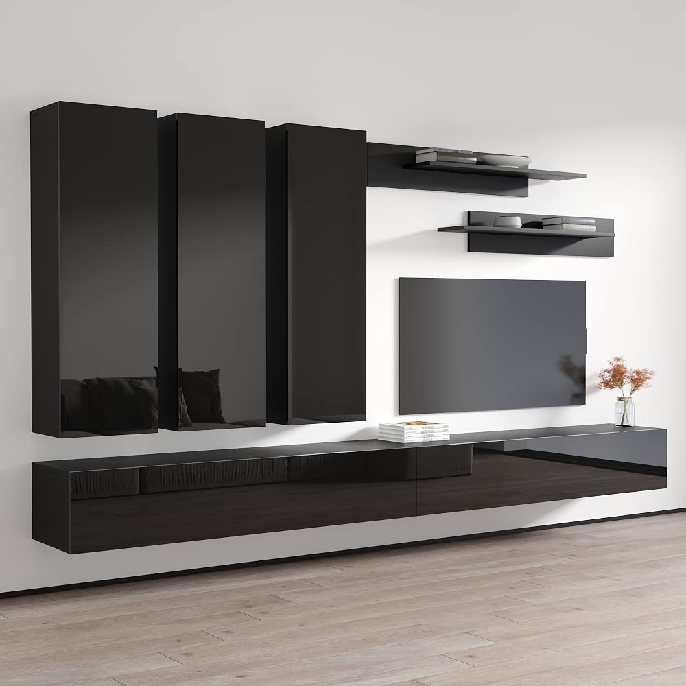 Modern Floating TV Stand with Storage & LED Lights - Wall-Mounted Entertainment Center for Bedroom & Living Room - E1 30TV Console with Shelves - Perfect for Small Spaces & Home Theater Setup - Black