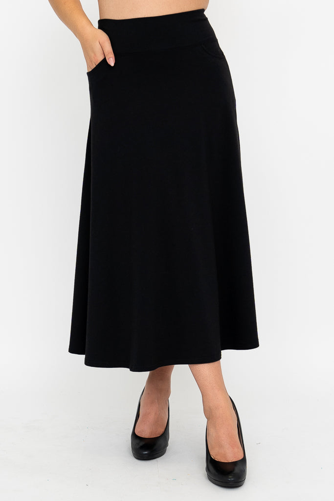Gillian Women's Black Bamboo Skirt - Comfortable & Eco-Friendly Midi Skirt for Casual Wear, Office, and Summer Outfits