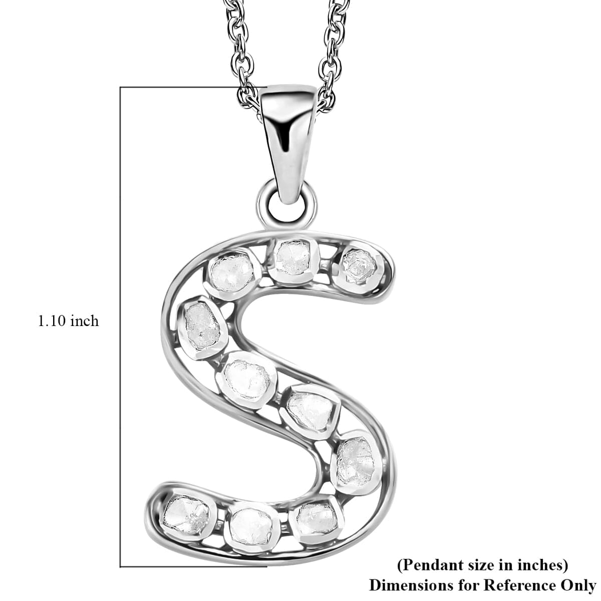 Polki Diamond Initial Necklace for Women - 925 Sterling Silver Platinum Plated, 20